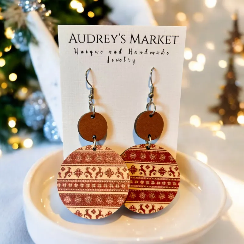 Trendy Christmas Dangle Earrings - Nordic Reindeers sold by Roxie’s Picks