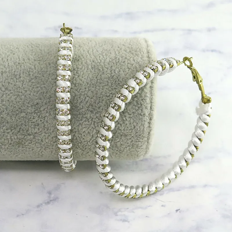 Braided White Crystal Hoop Earrings sold by Roxie’s Picks