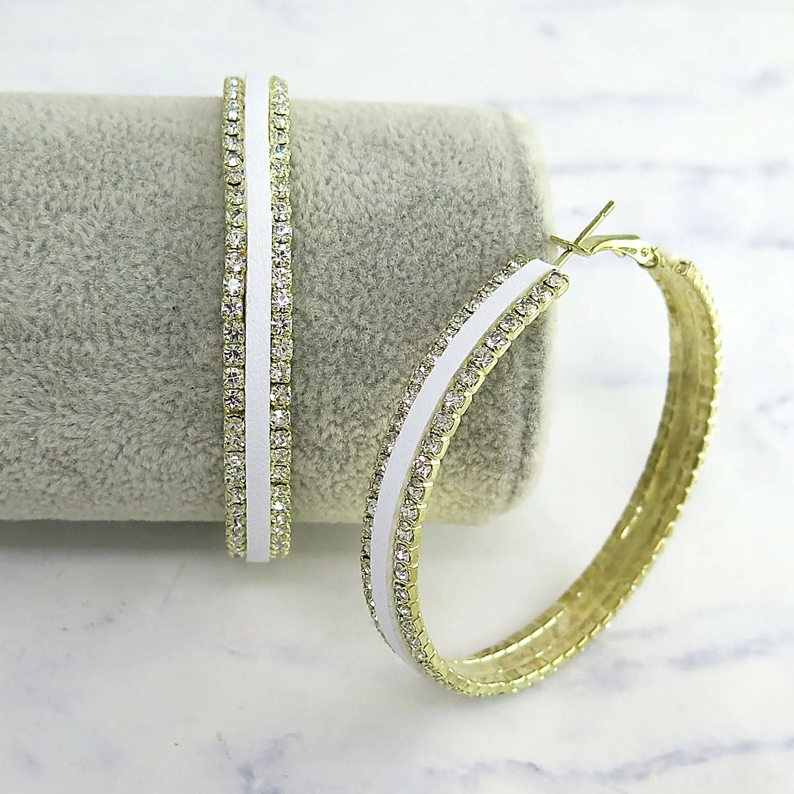 White Crystal Encrusted Hoop Earrings sold by Roxie’s Picks