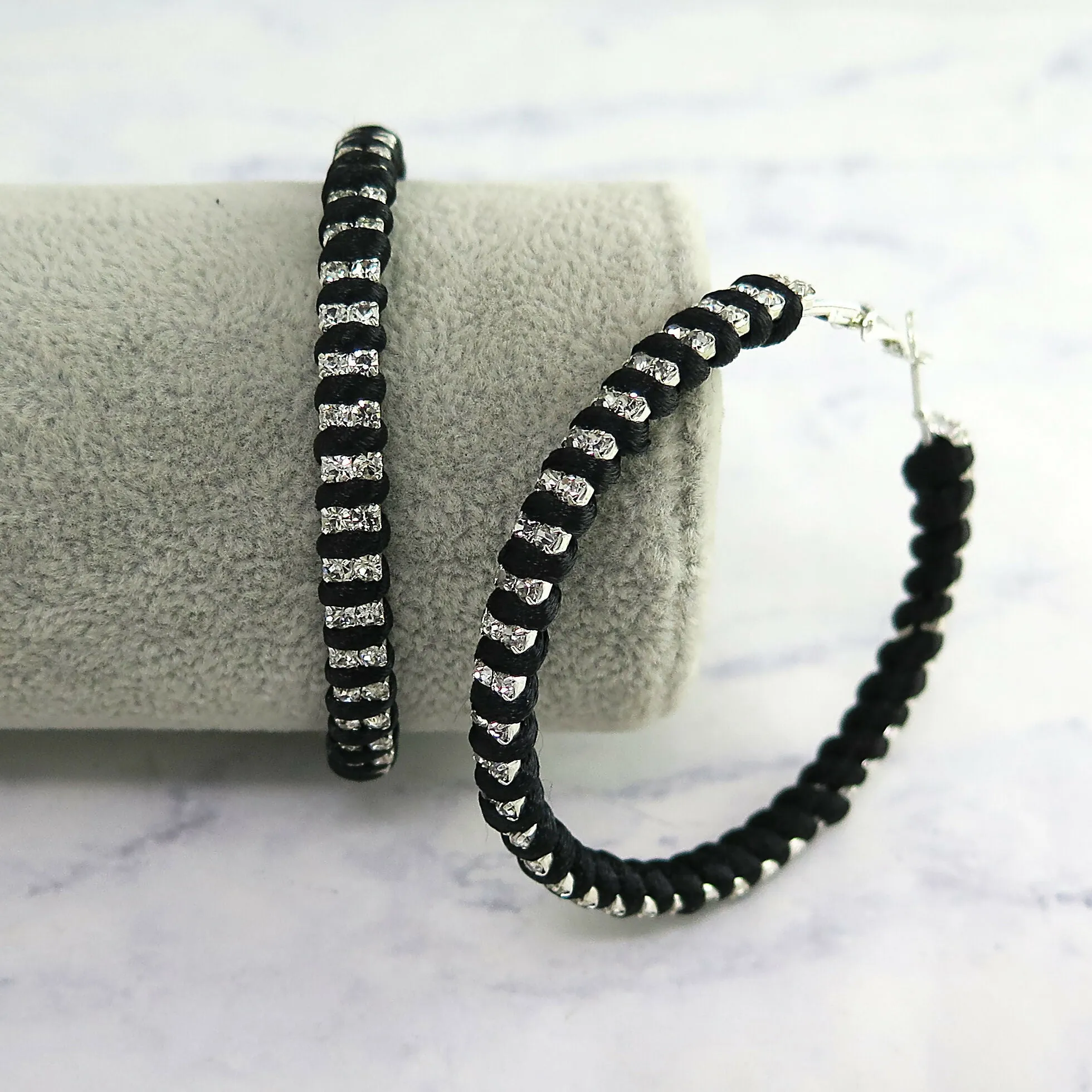 Braided Black Crystal Hoop Earrings sold by Roxie’s Picks