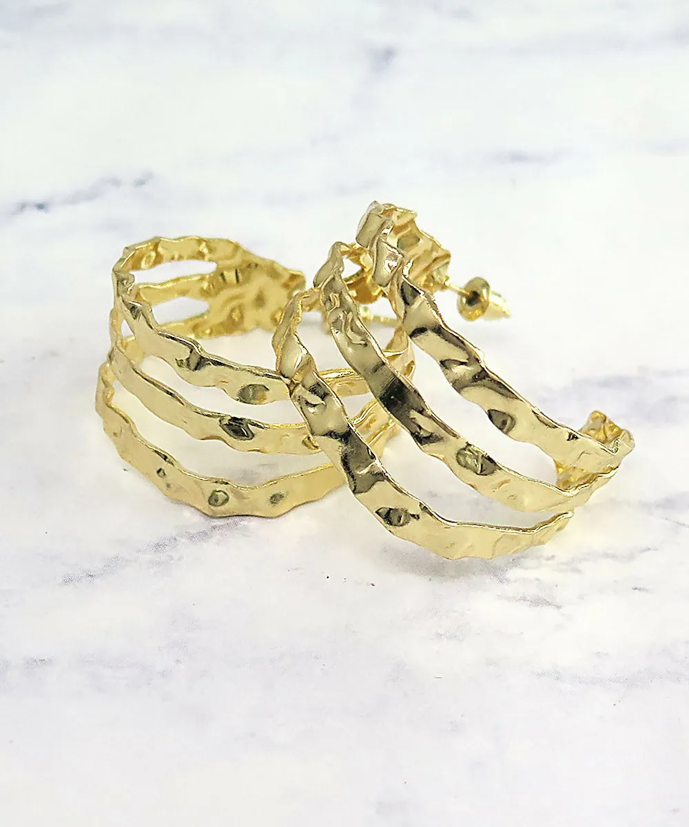 Gold Hammered Triple Row Hoop Earrings sold by Roxie’s Picks