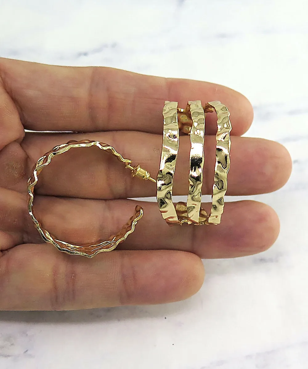 Gold Hammered Triple Row Hoop Earrings sold by Roxie’s Picks product image thumbnail 2