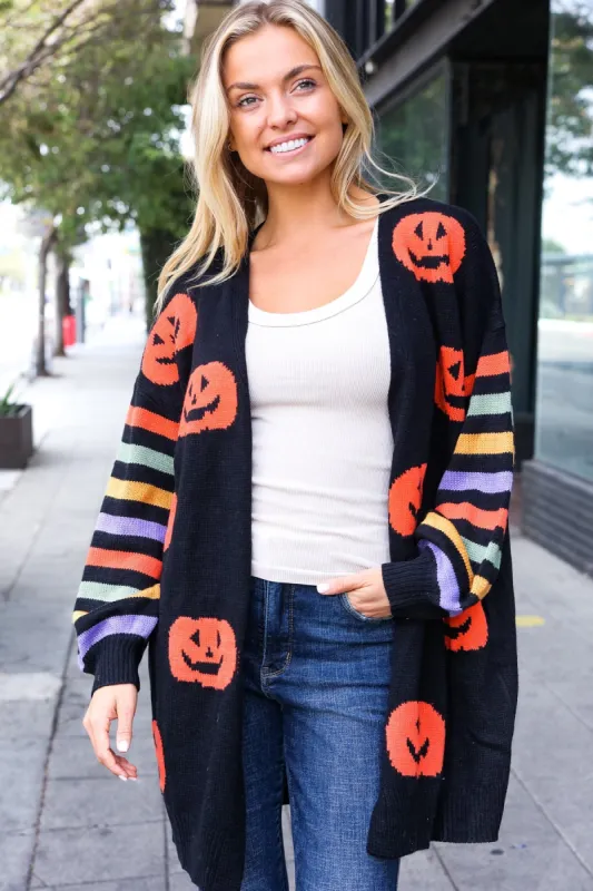 Pumpkin Multicolor Stripe Jacquard Knit Open Cardigan sold by Roxie’s Picks