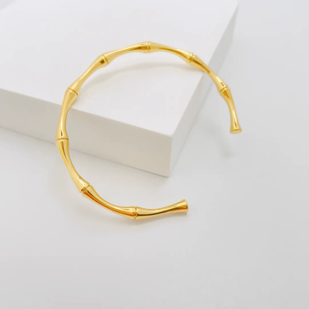 Bamboo Cuff 18K Gold Plated Solid Bangle Bracelet sold by Roxie’s Picks product image thumbnail 4