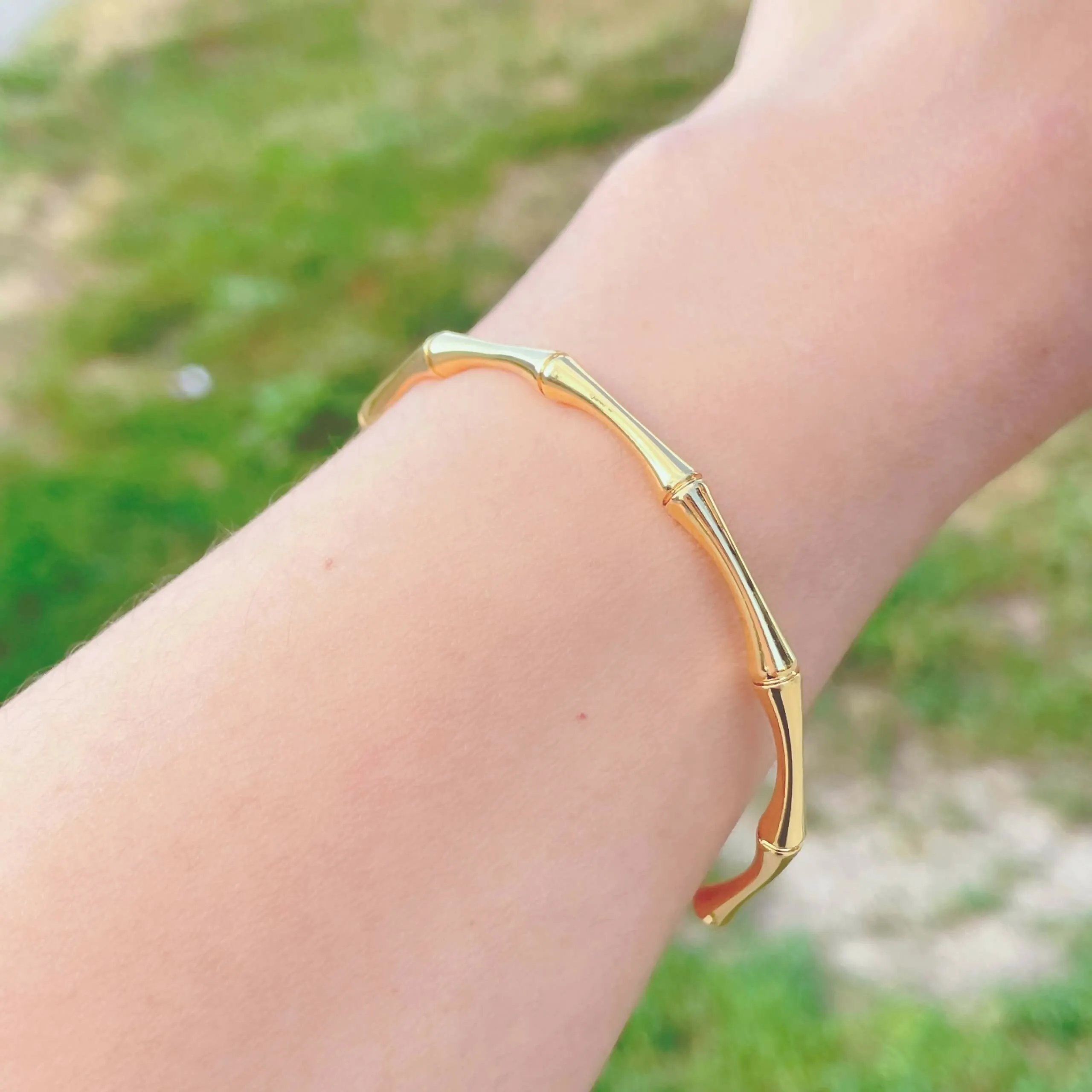 Bamboo Cuff 18K Gold Plated Solid Bangle Bracelet sold by Roxie’s Picks product image thumbnail 5