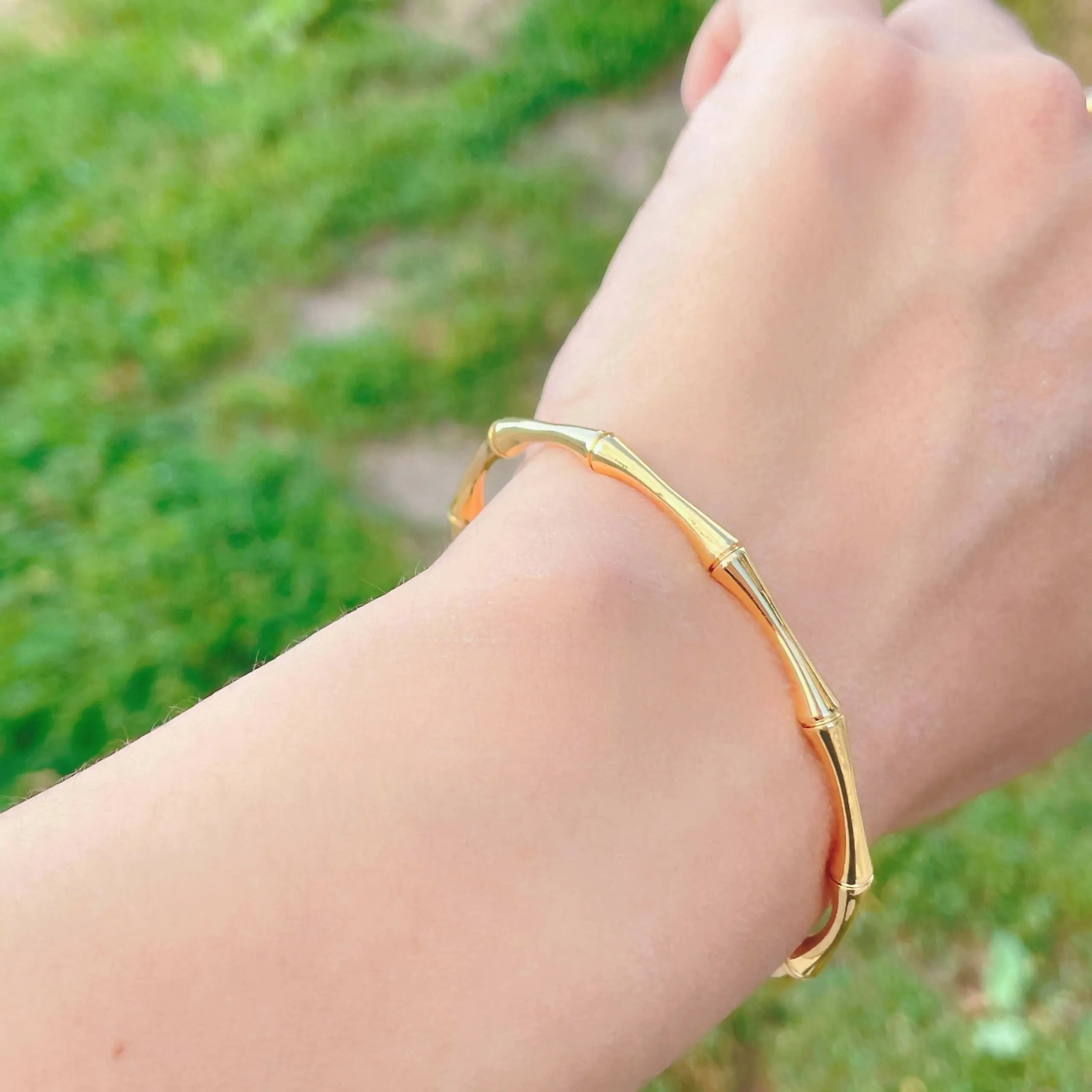 Bamboo Cuff 18K Gold Plated Solid Bangle Bracelet sold by Roxie’s Picks product image thumbnail 2