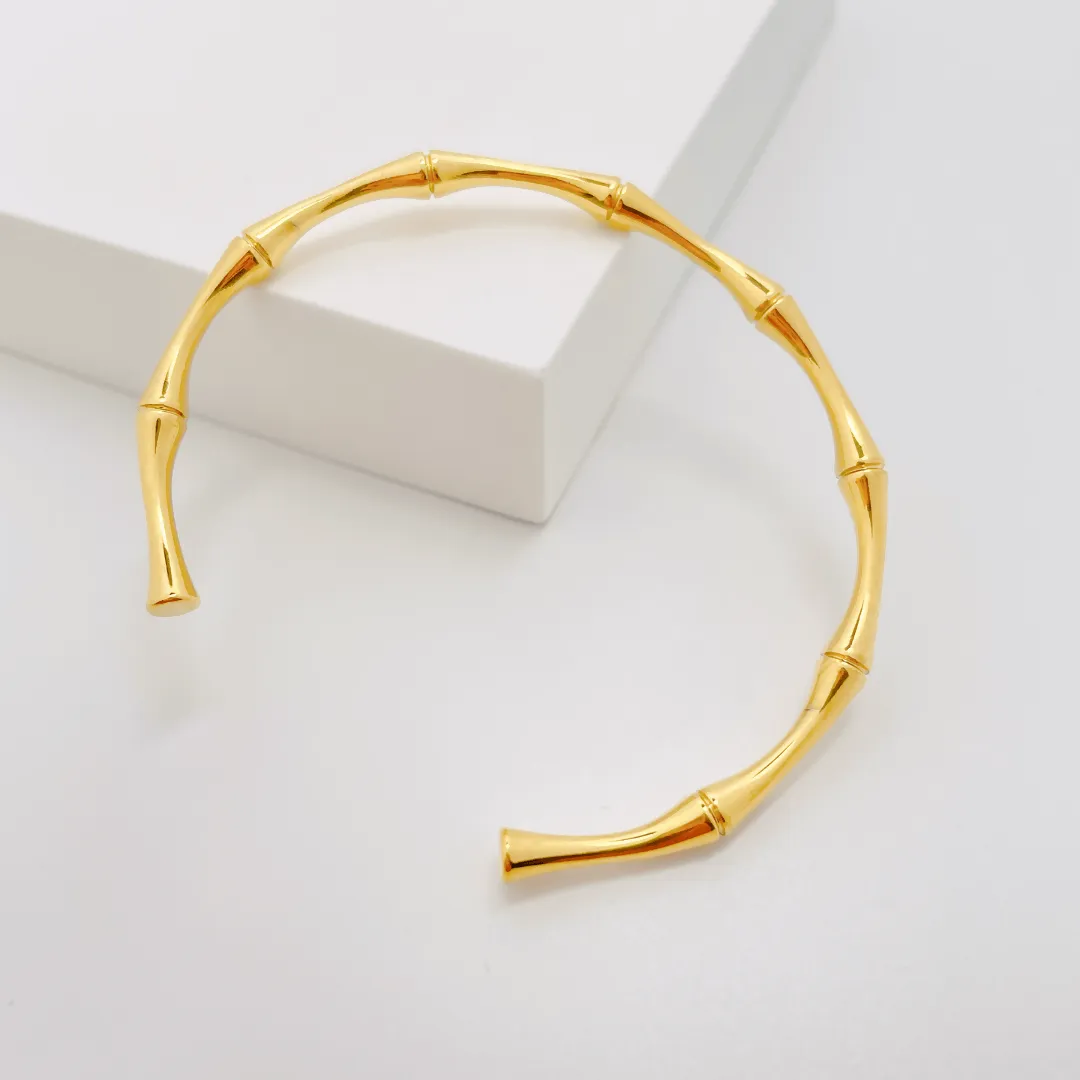 Bamboo Cuff 18K Gold Plated Solid Bangle Bracelet sold by Roxie’s Picks