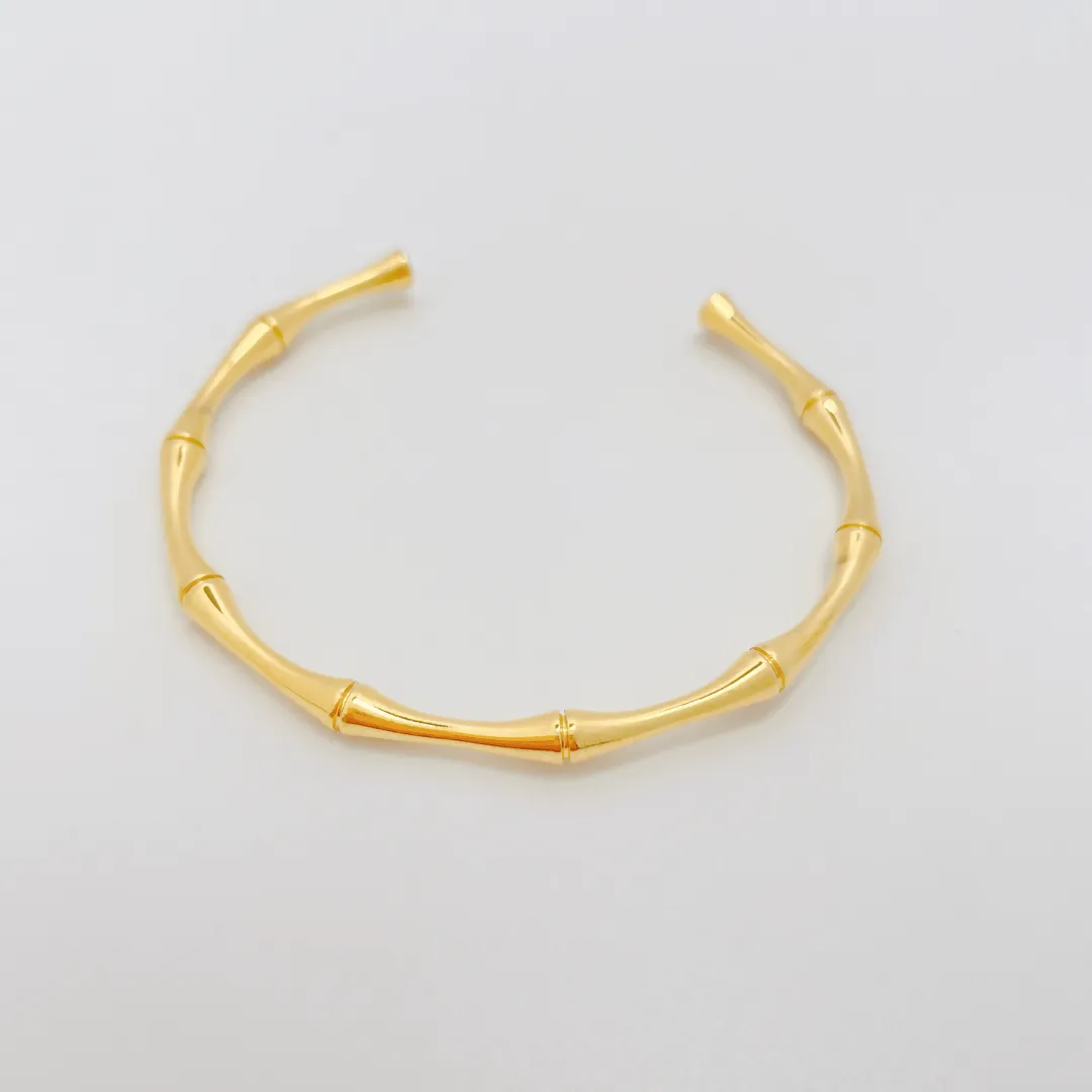 Bamboo Cuff 18K Gold Plated Solid Bangle Bracelet sold by Roxie’s Picks product image thumbnail 3