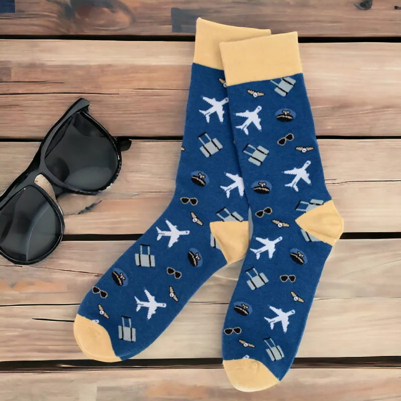 Men's Aviation Socks Mens Gift for a Pilot or Avid Traveler Airplane Crew Socks sold by Roxie’s Picks