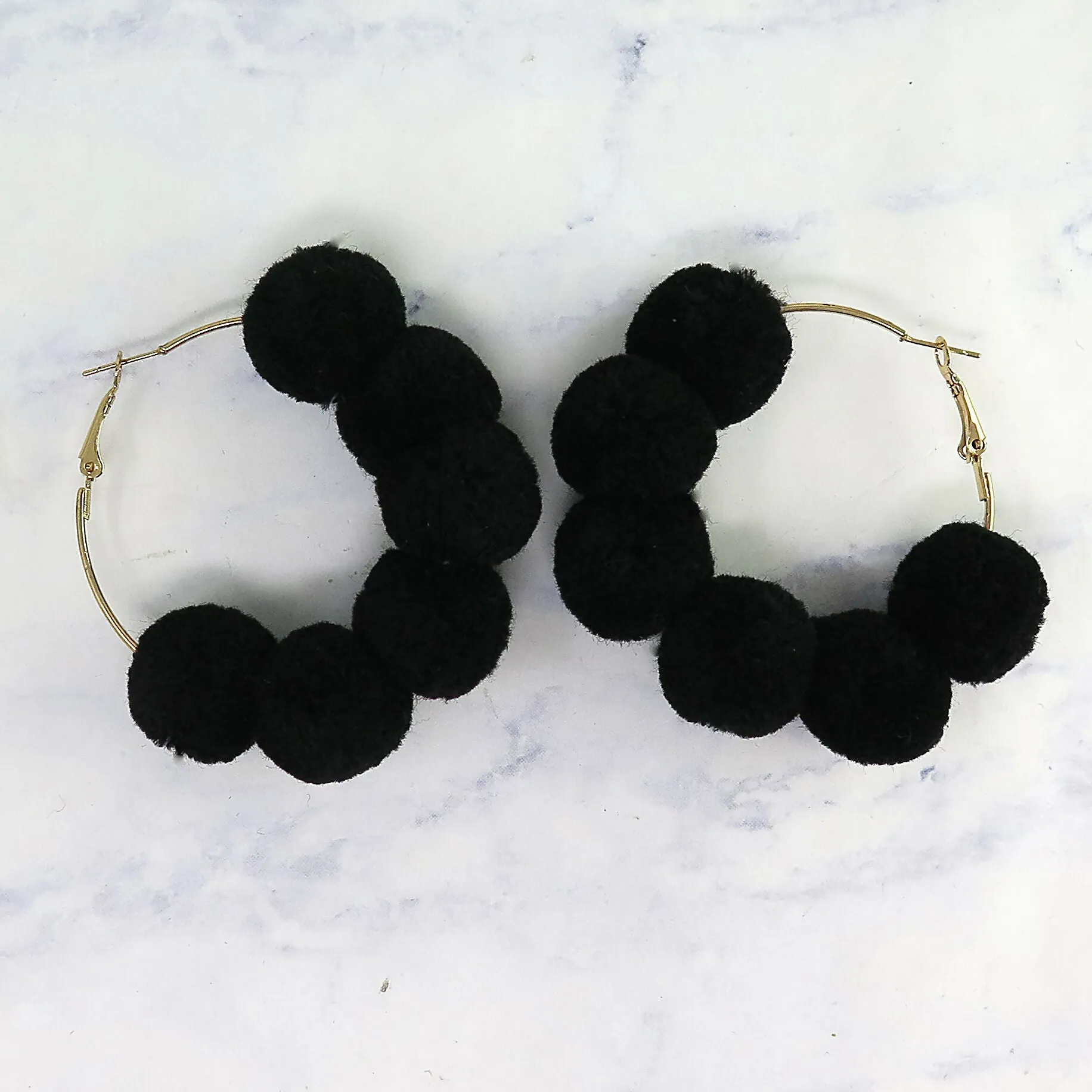 Black Pom Pom Hoop Earrings sold by Roxie’s Picks product image thumbnail 2