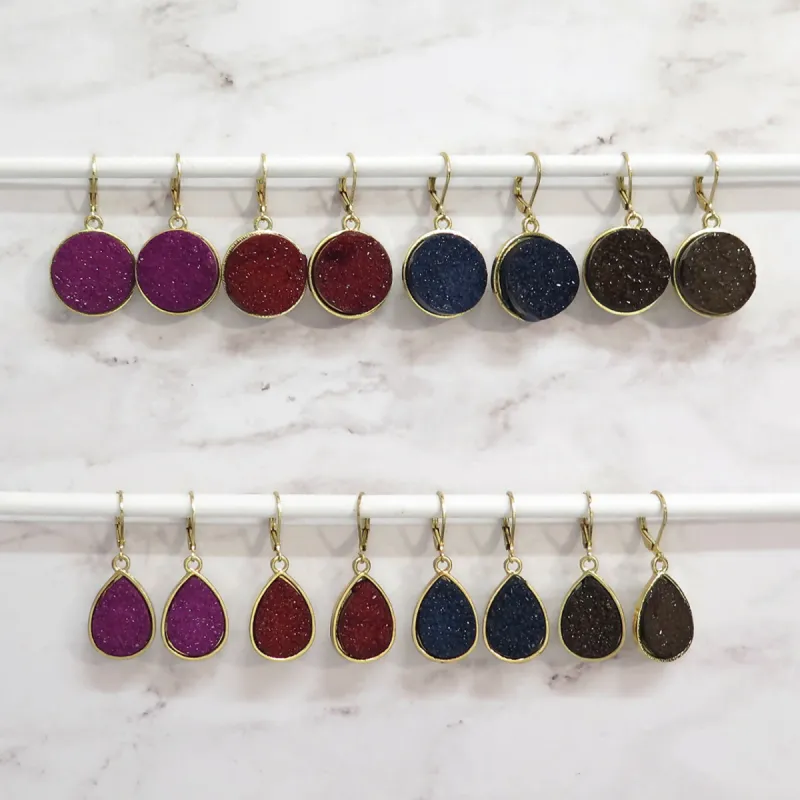 Gold Druzy Gemstone Dangle Earrings sold by Roxie’s Picks