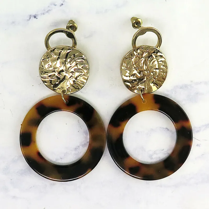 Hammered Gold Tortoise Shell Dangle Earrings sold by Roxie’s Picks