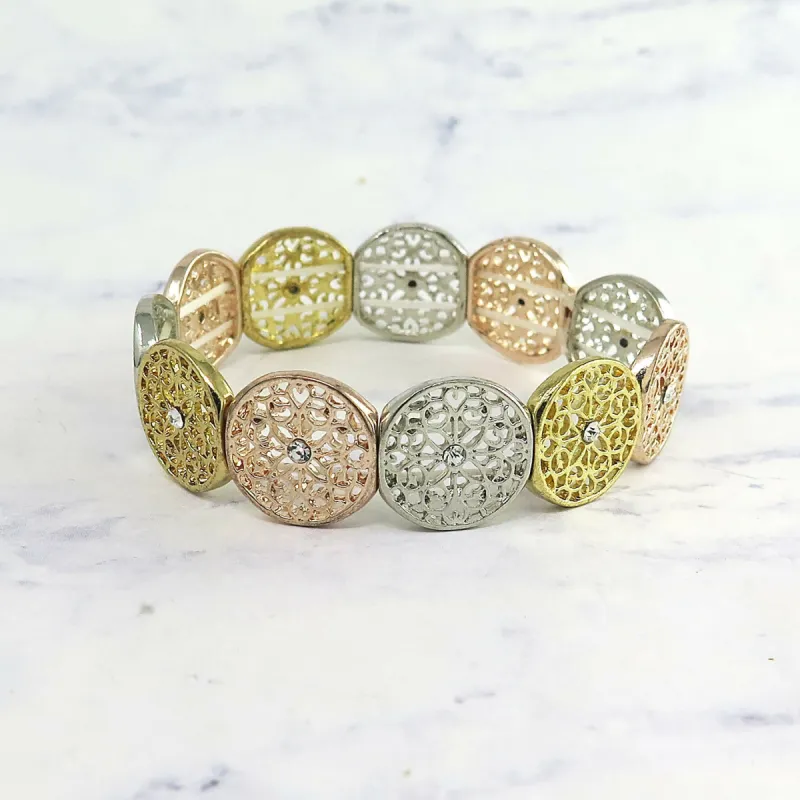 Tri Color Crystal Stretch Bracelet sold by Roxie’s Picks