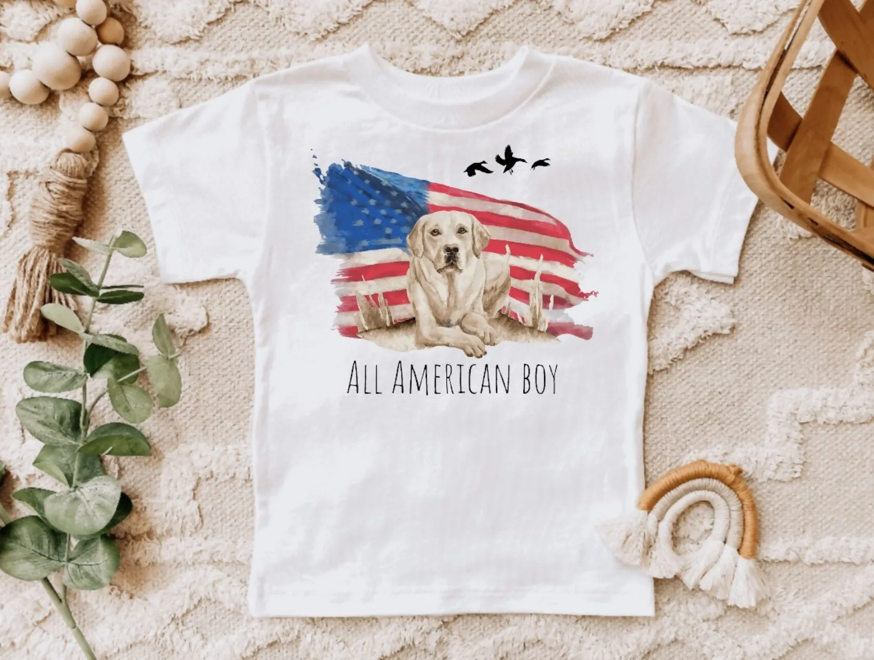 All American Boy Golden Lab and American Flag Boys Tee Shirt sold by Roxie’s Picks