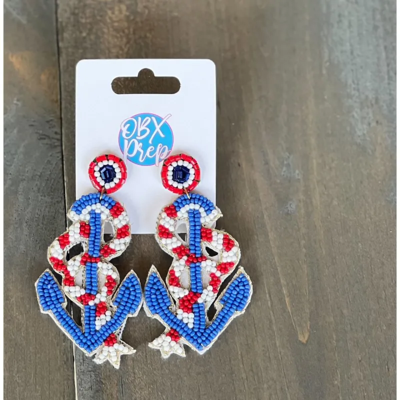 Seed Beaded Americana Anchor & Rope Drop Earrings sold by Roxie’s Picks