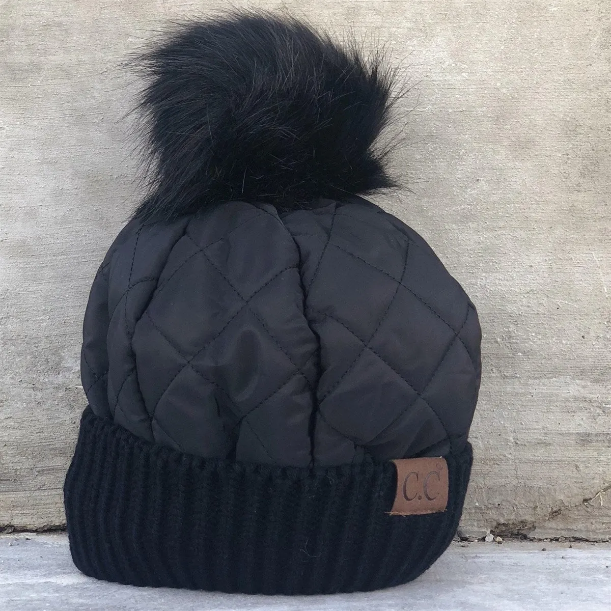 CC Quilted Puffer with Detachable Pom Beanies Hats sold by Roxie’s Picks product image thumbnail 4