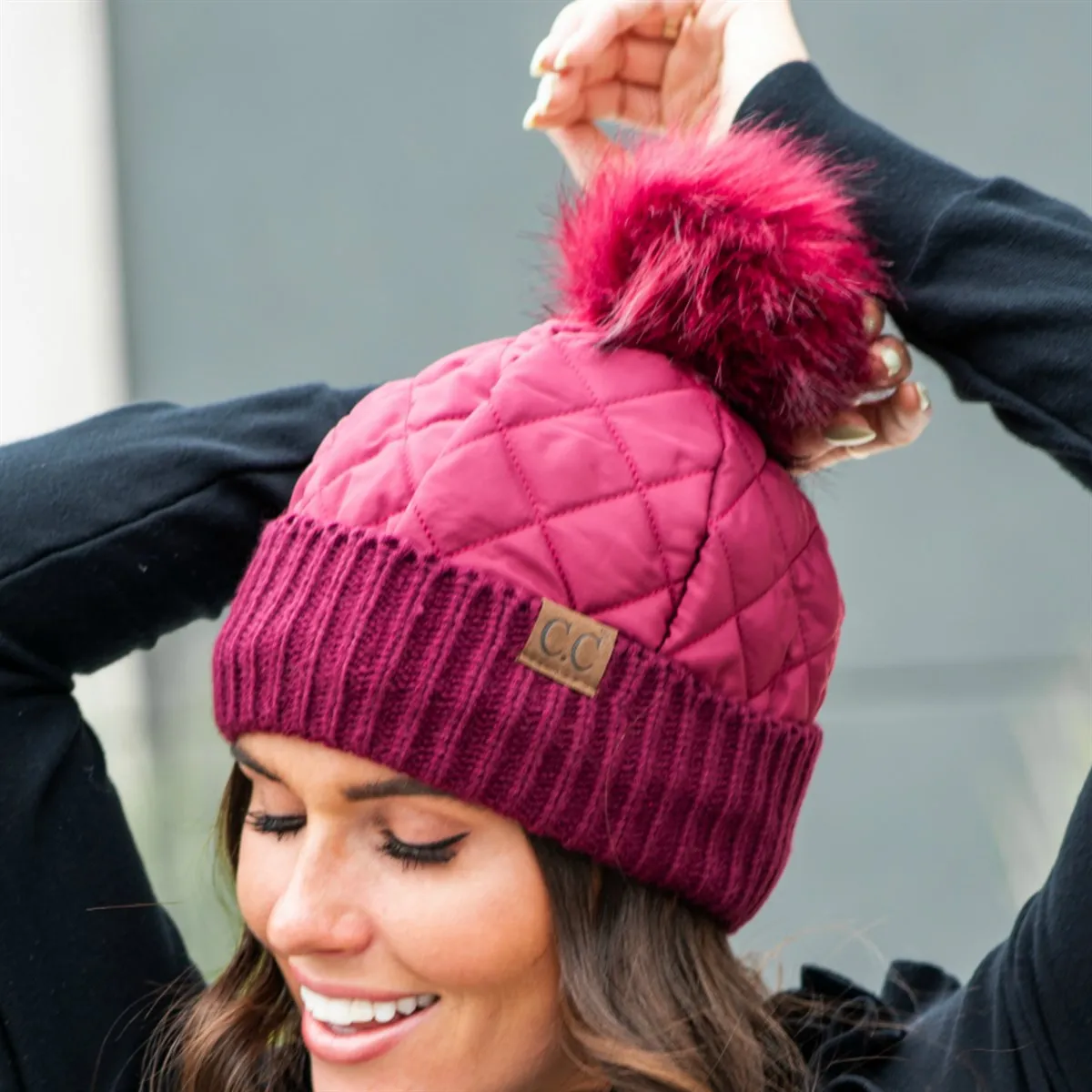 CC Quilted Puffer with Detachable Pom Beanies Hats sold by Roxie’s Picks