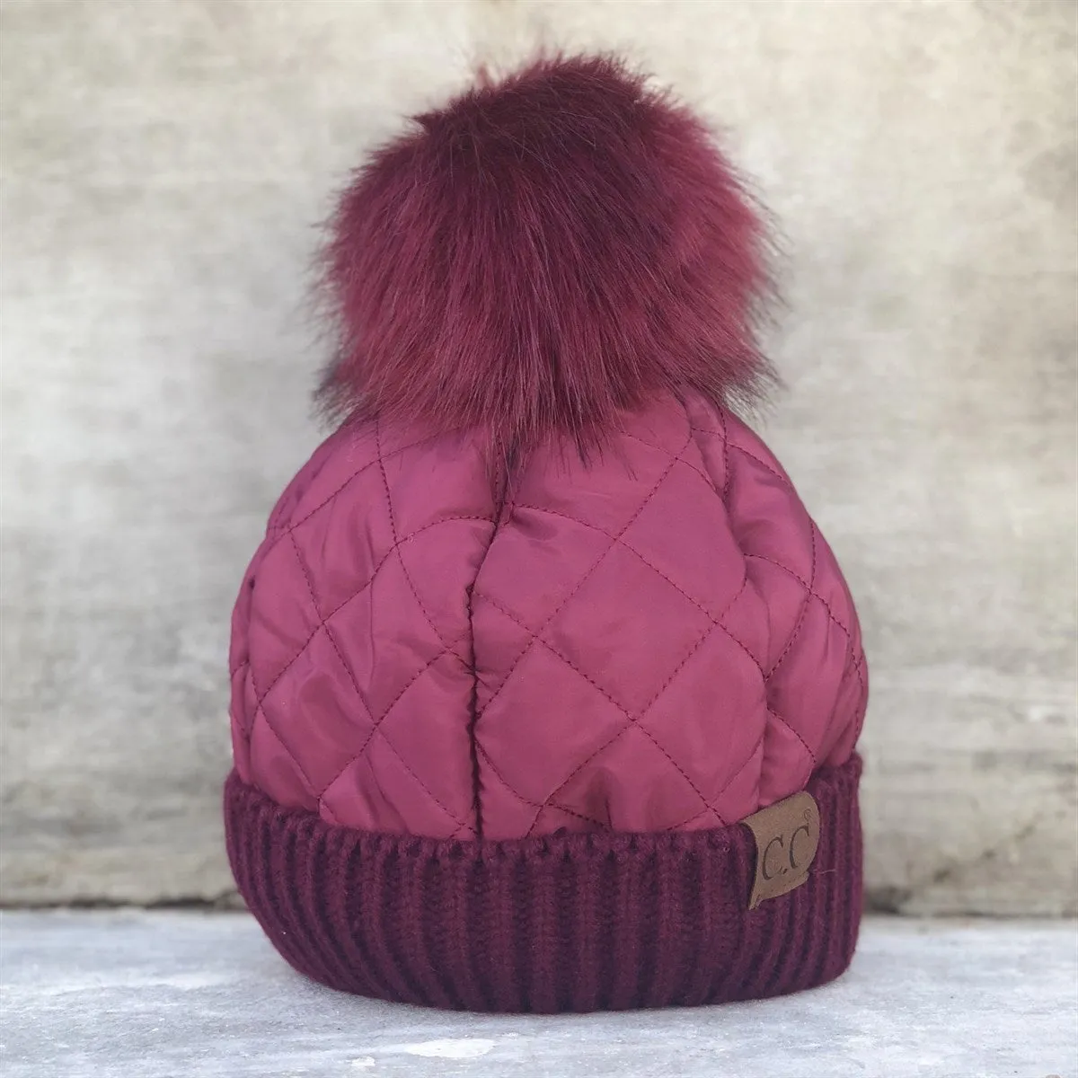 CC Quilted Puffer with Detachable Pom Beanies Hats sold by Roxie’s Picks product image thumbnail 5