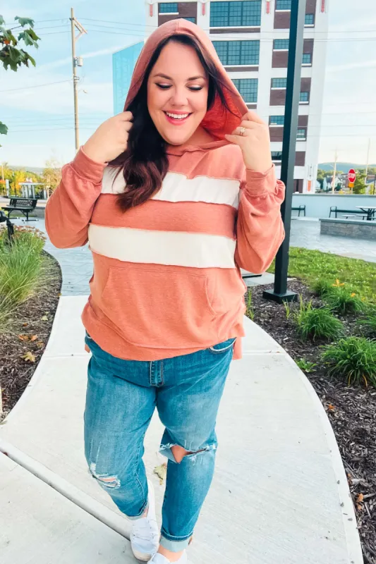 Feeling Playful Rust Stripe Color Block French Terry Hoodie sold by Roxie’s Picks