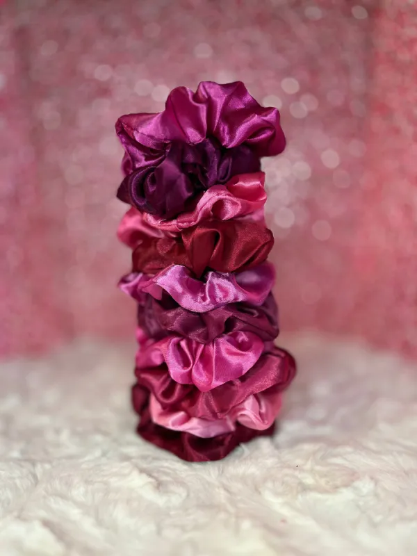 Set of 10 Pink & Red Satin Scrunchies sold by Roxie’s Picks
