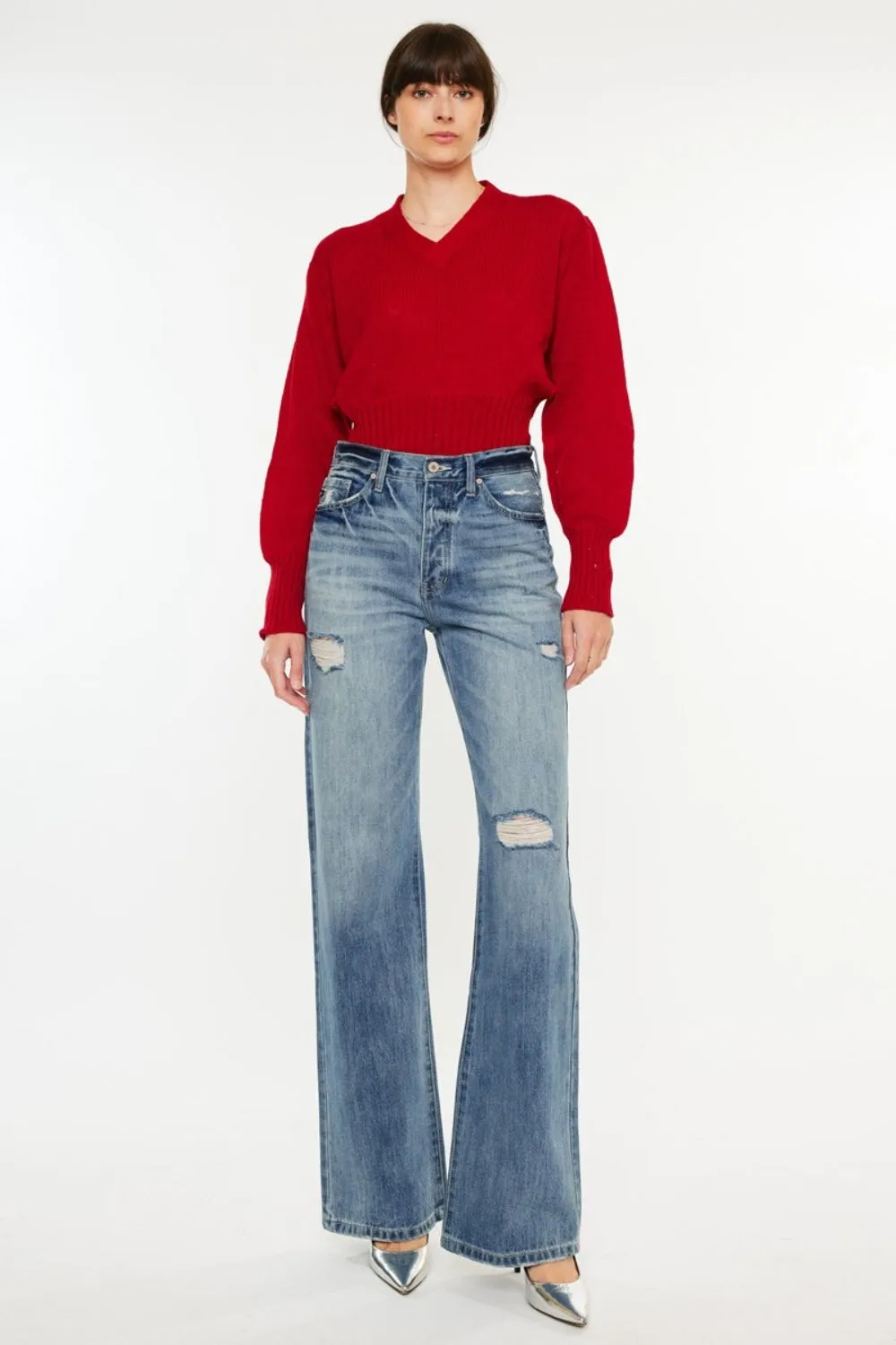 Kancan Distressed High Waist Bootcut Jeans sold by Roxie’s Picks