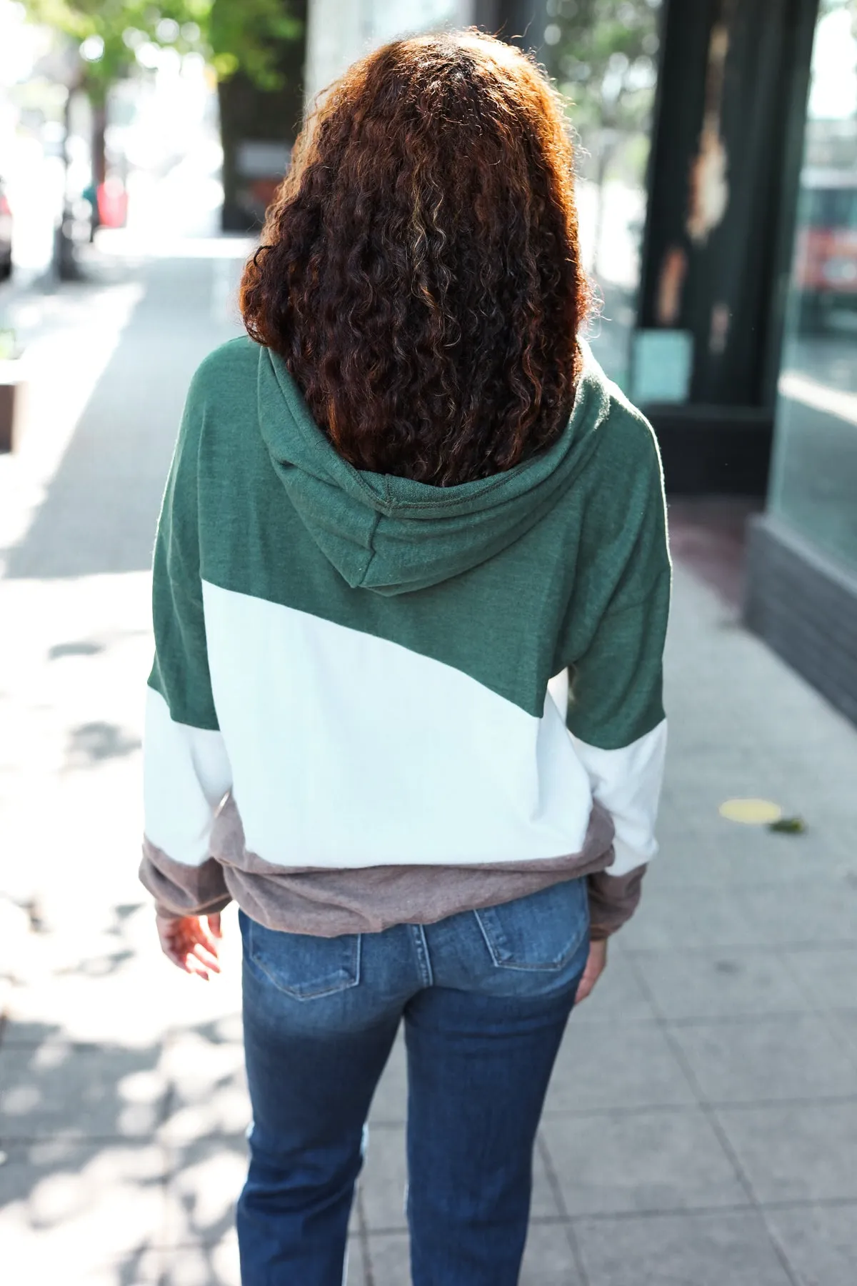 Feeling Joyful Olive & Ivory Color Block Hacci Knit Hoodie sold by Roxie’s Picks product image thumbnail 2