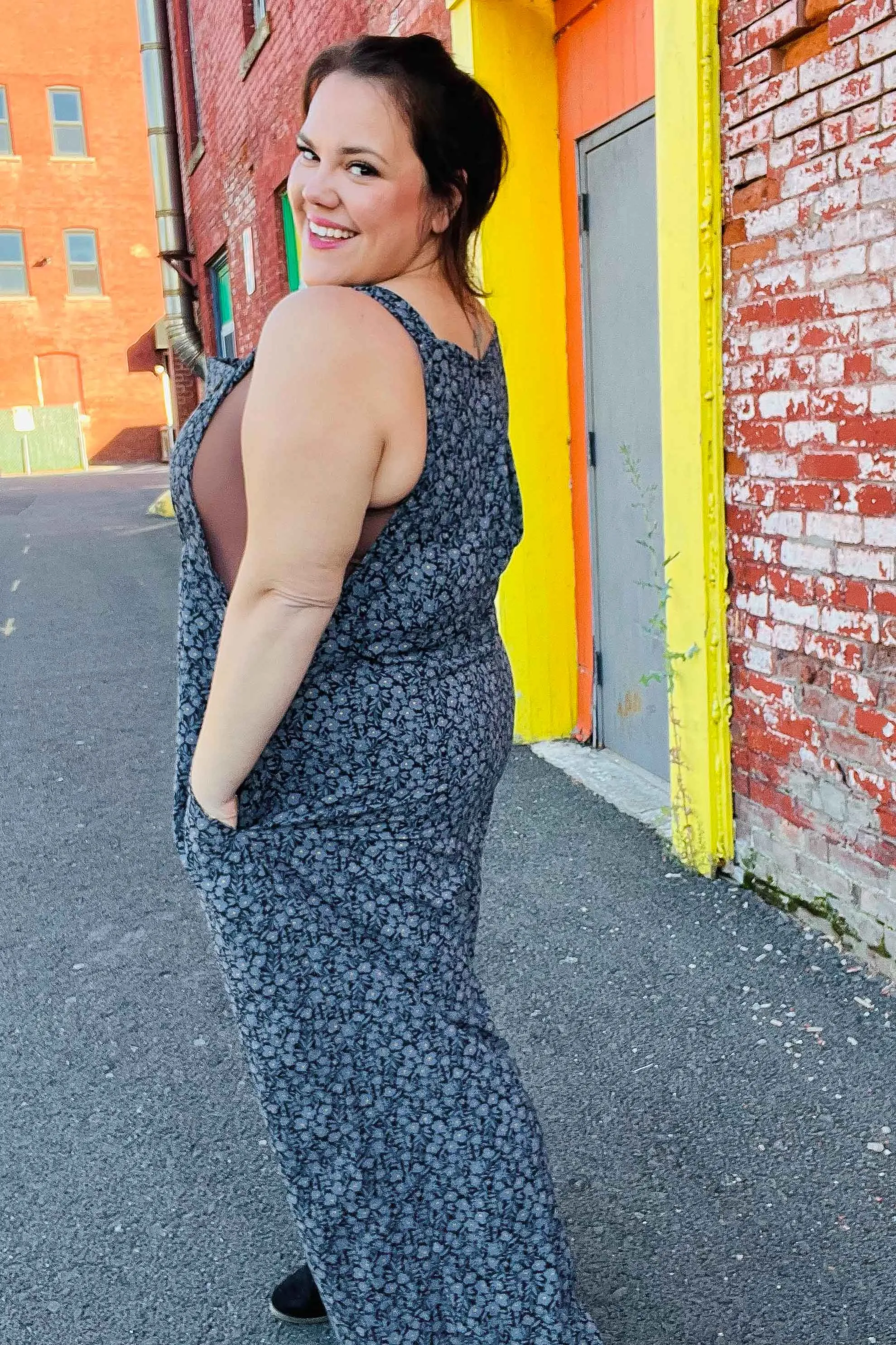 Feeling Femme' Charcoal Floral Print Baggy Overall Jumpsuit sold by Roxie’s Picks product image thumbnail 5