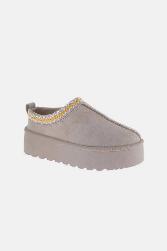 Platform Embroidered Trim Slip-On Boots - Taupe made by Roxie’s Picks
