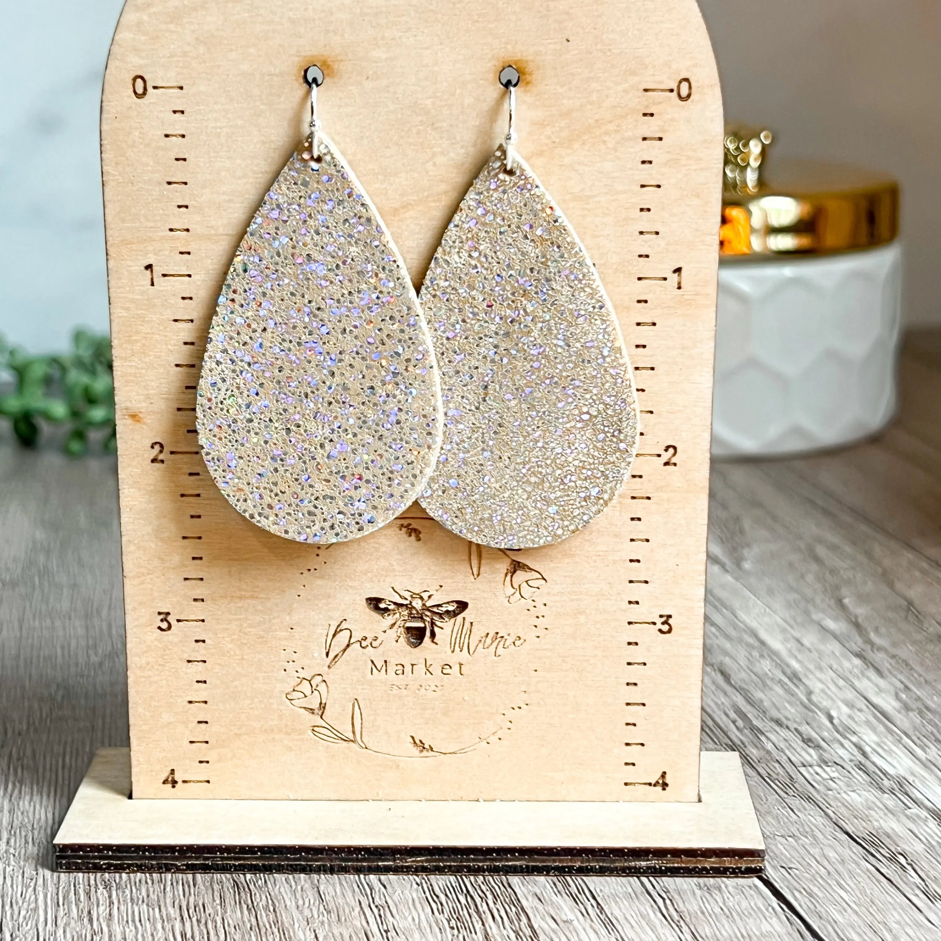Heather Gold Shimmer Teardrop Earrings sold by Roxie’s Picks product image thumbnail 2