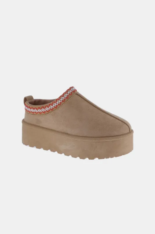 Platform Embroidered Trim Slip-On Boots - Tan made by Roxie’s Picks