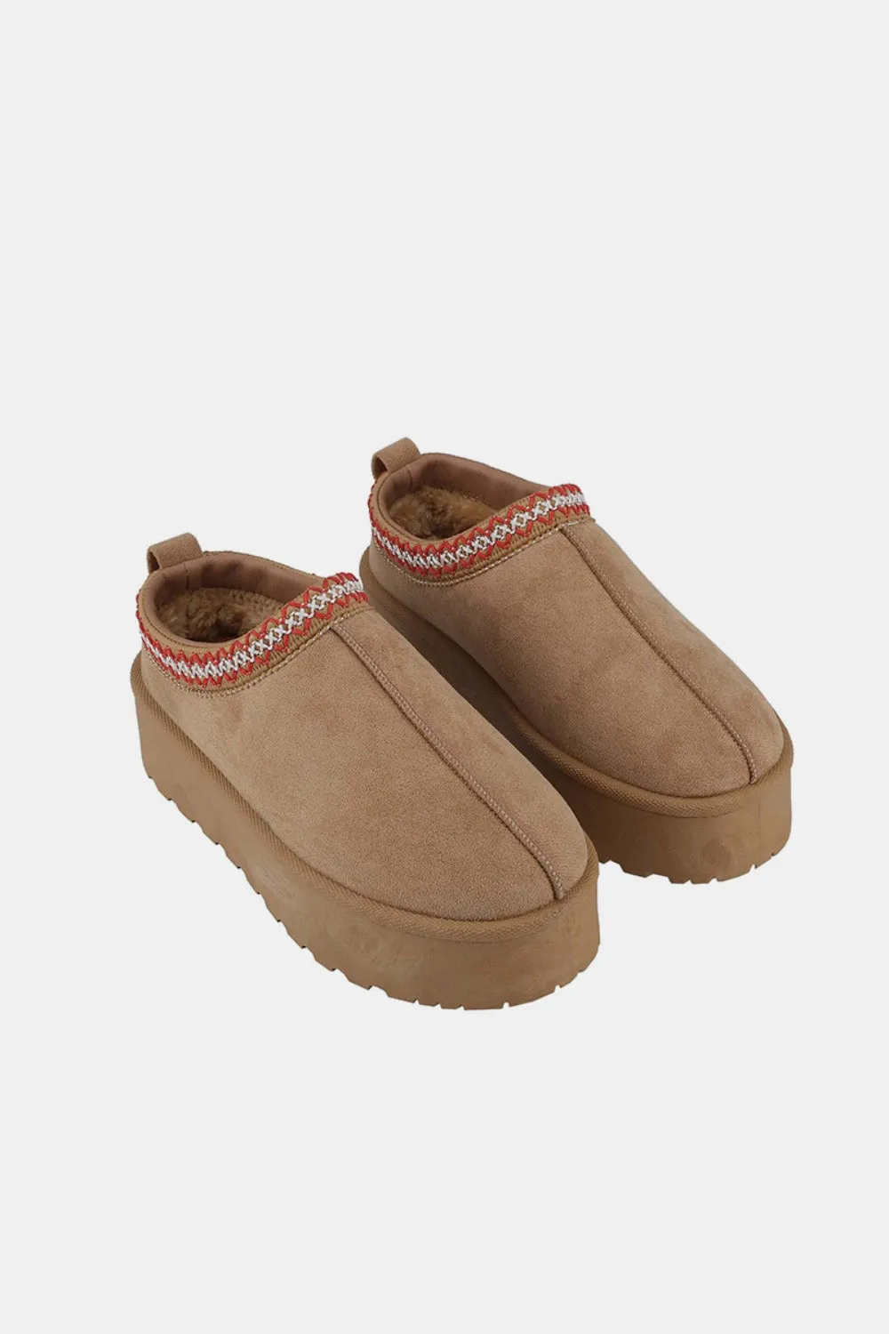 Platform Embroidered Trim Slip-On Boots - Tan sold by Roxie’s Picks product image thumbnail 2