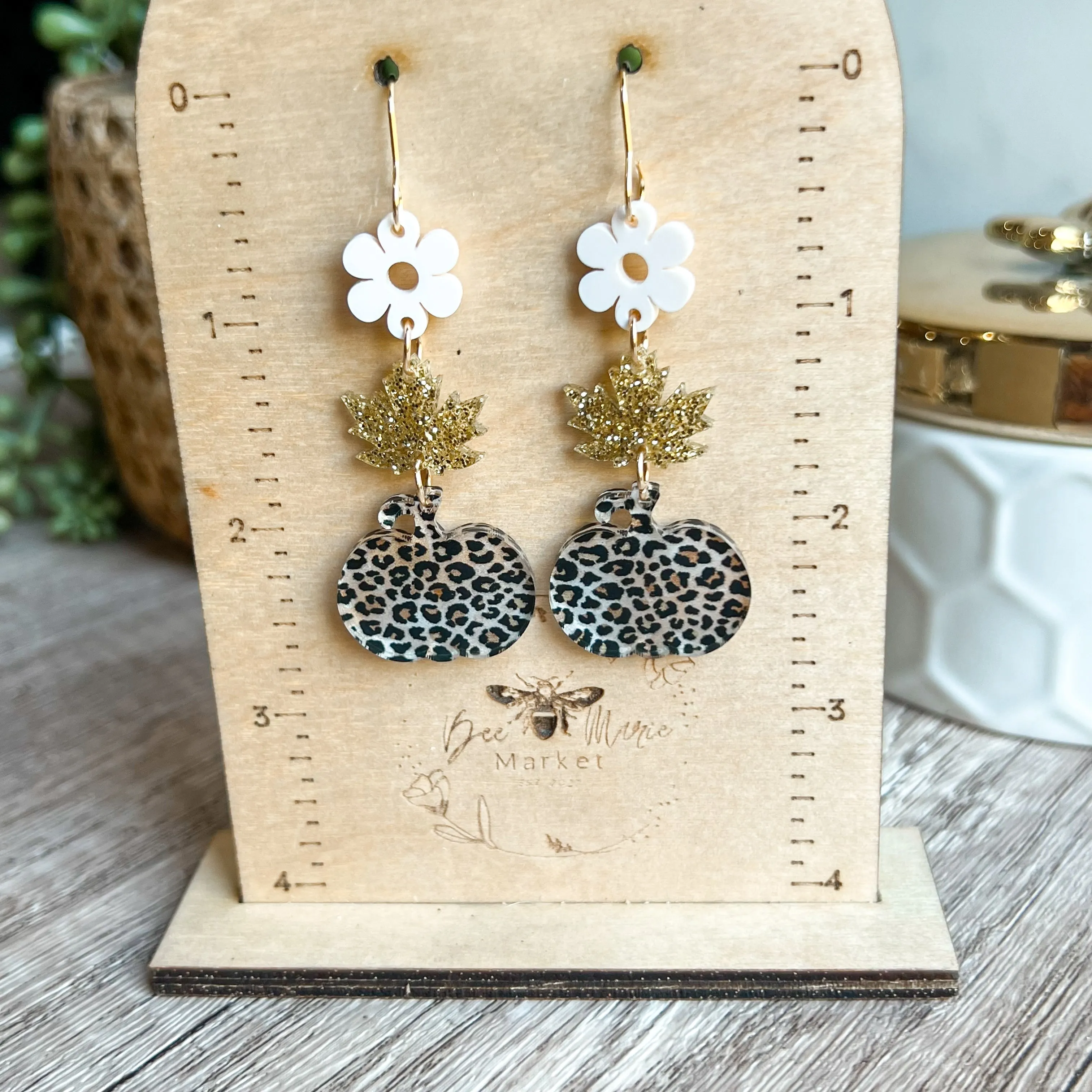 Pumpkin Glitter Leaf Acrylic Drop Earrings sold by Roxie’s Picks