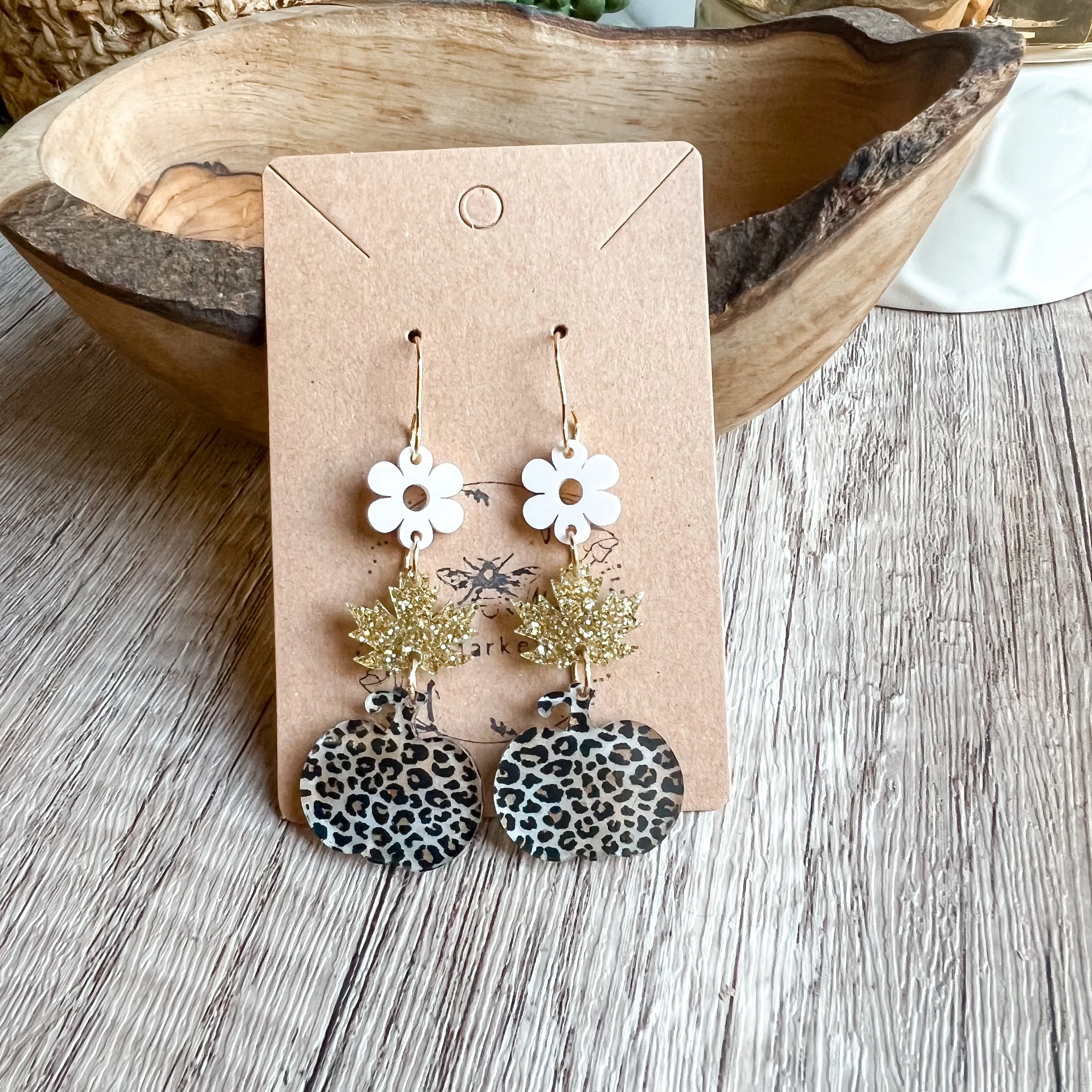 Pumpkin Glitter Leaf Acrylic Drop Earrings sold by Roxie’s Picks product image thumbnail 3