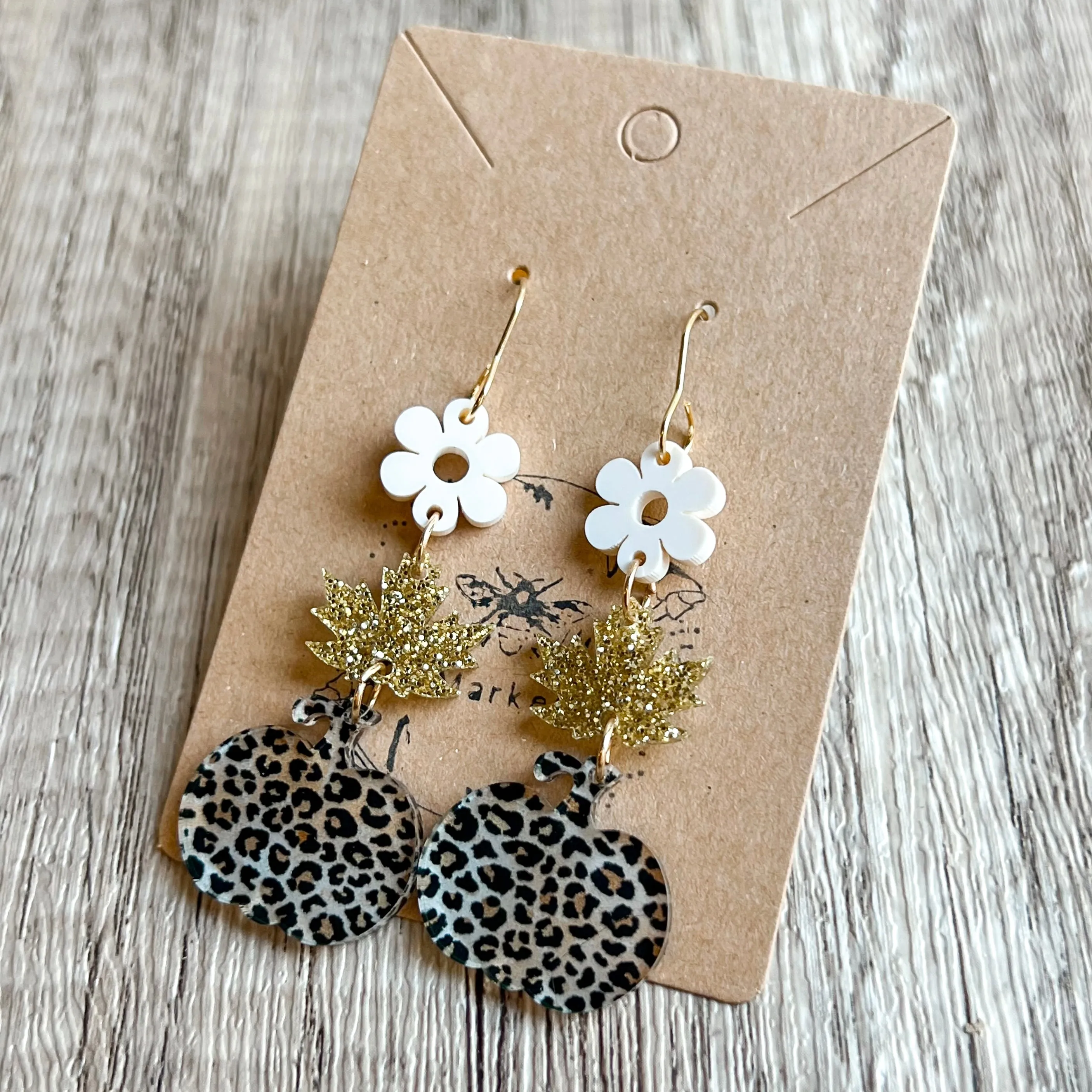 Pumpkin Glitter Leaf Acrylic Drop Earrings sold by Roxie’s Picks product image thumbnail 2