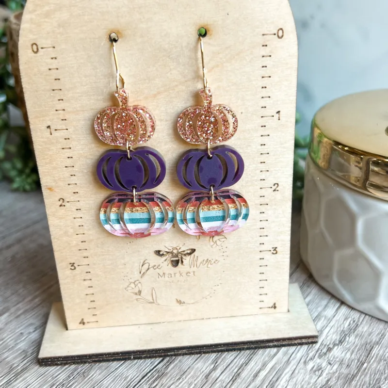 Tiered Pumpkin Acrylic Drop Earrings sold by Roxie’s Picks