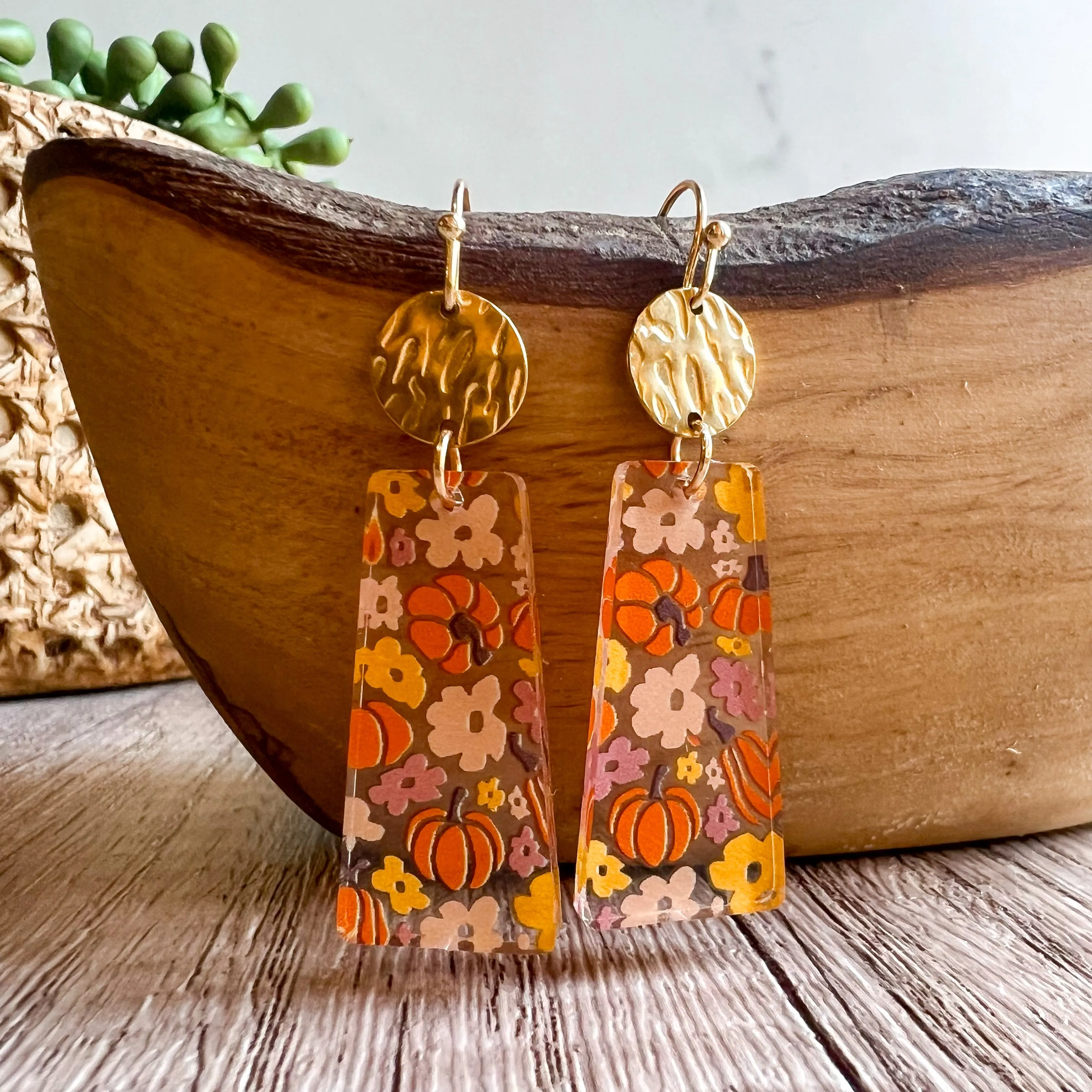 Pumpkin Floral Acrylic Drop Earrings sold by Roxie’s Picks product image thumbnail 3