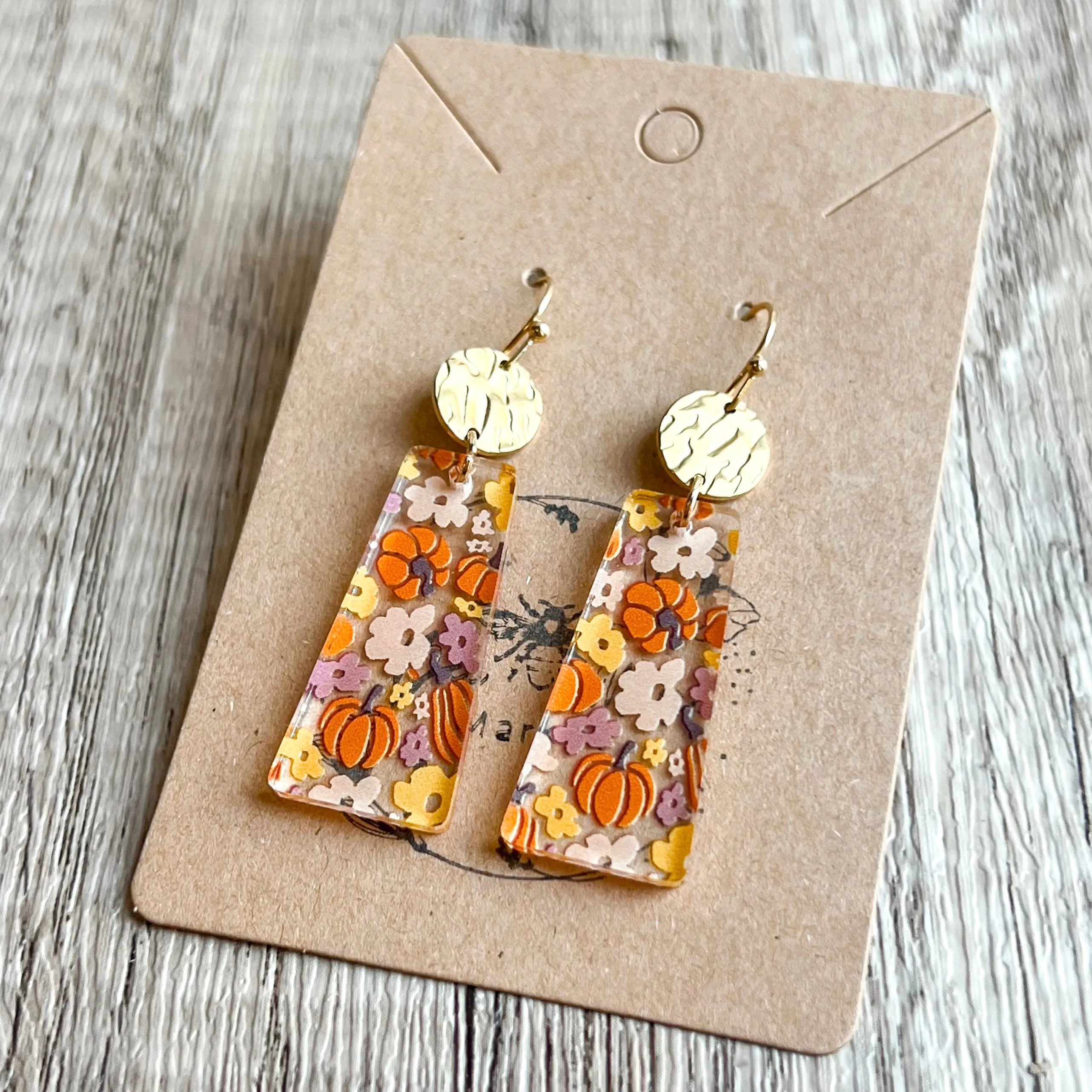 Pumpkin Floral Acrylic Drop Earrings sold by Roxie’s Picks product image thumbnail 2