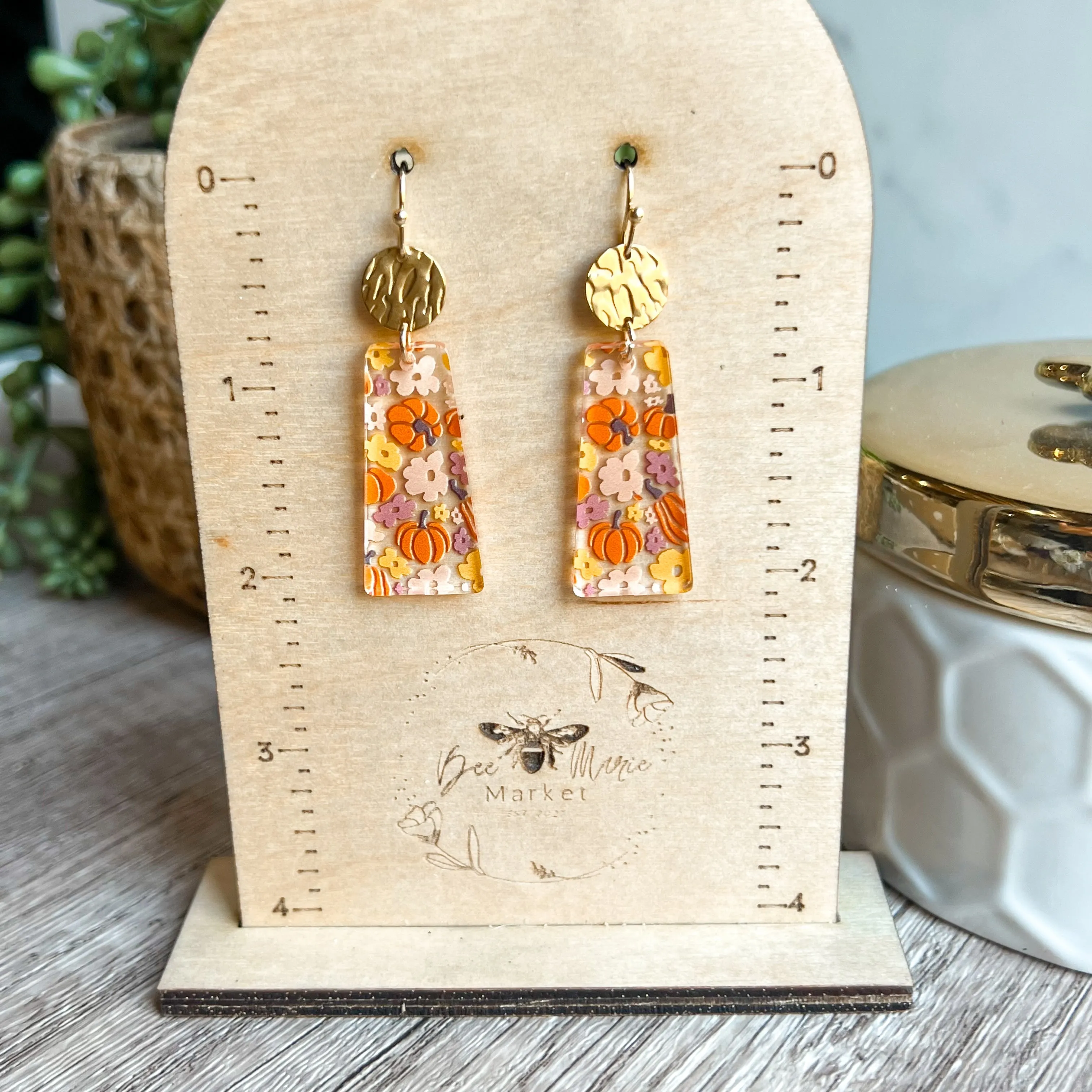 Pumpkin Floral Acrylic Drop Earrings sold by Roxie’s Picks product image thumbnail 4