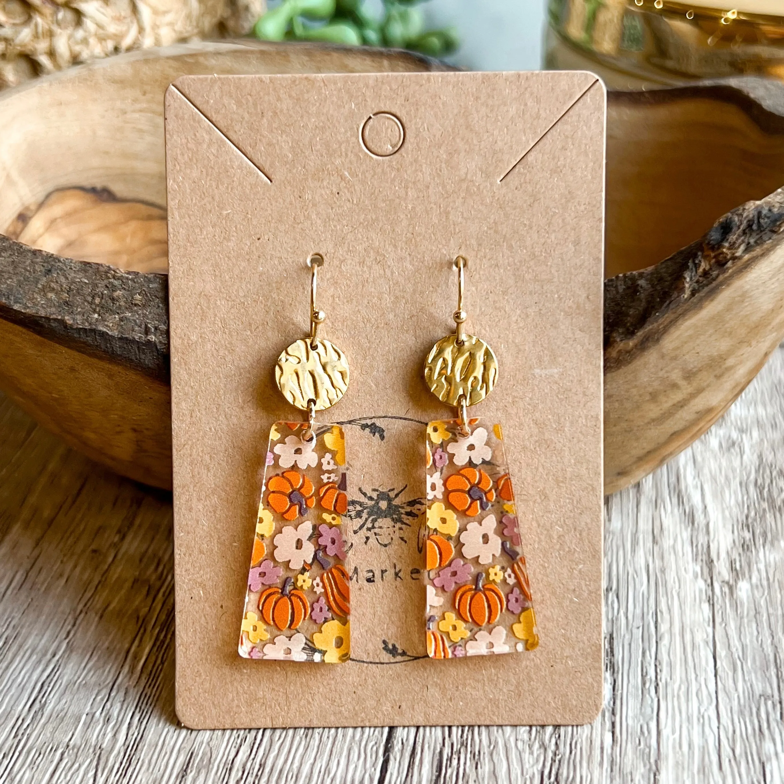 Pumpkin Floral Acrylic Drop Earrings sold by Roxie’s Picks