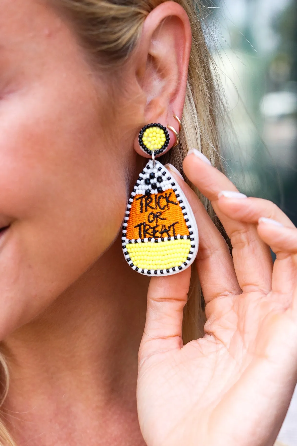 Candy Corn "Trick or Treat" Dangle Earrings sold by Roxie’s Picks