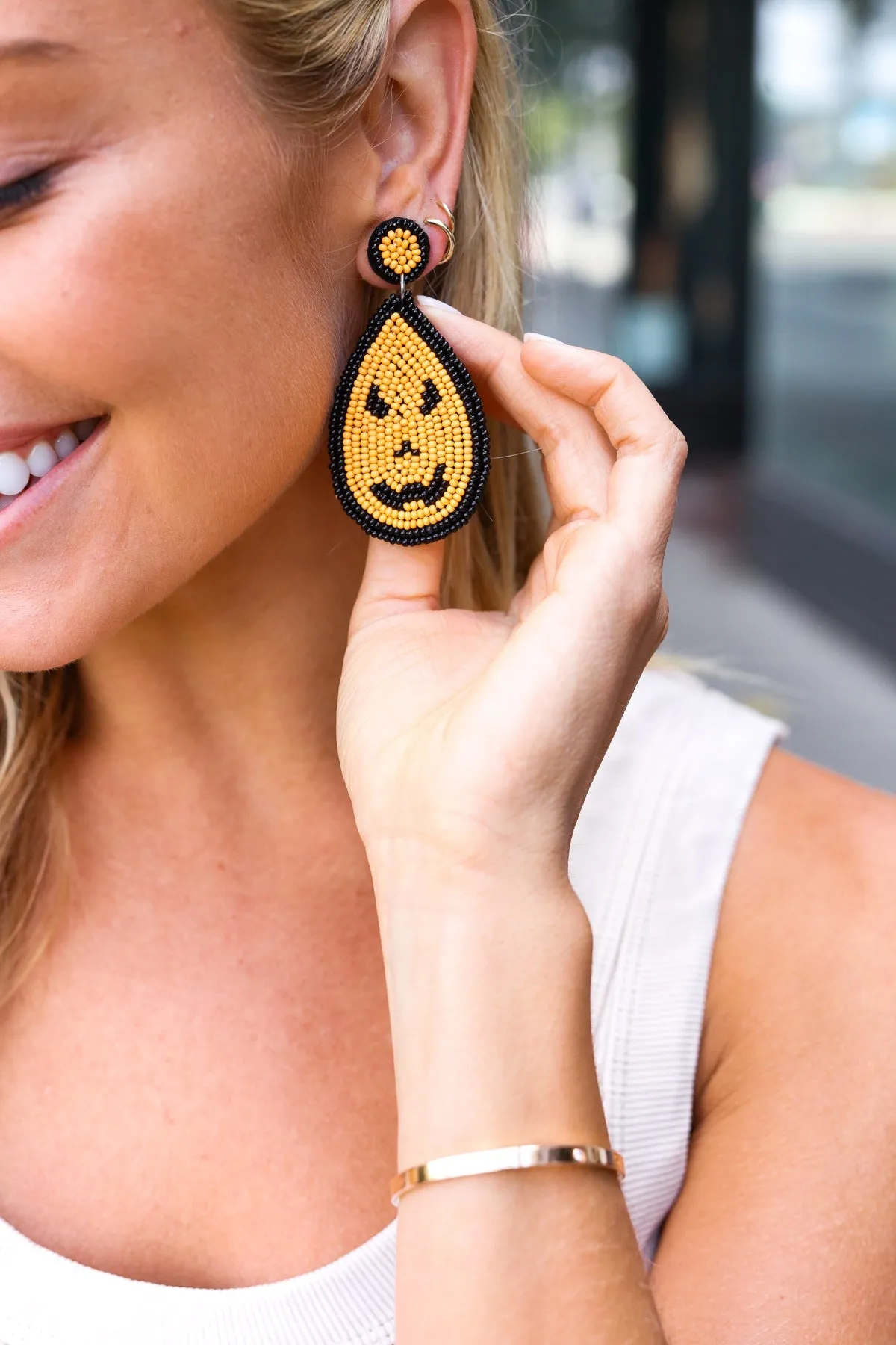 Orange & Black Jack-O-Lantern Teardrop Earrings sold by Roxie’s Picks product image thumbnail 3