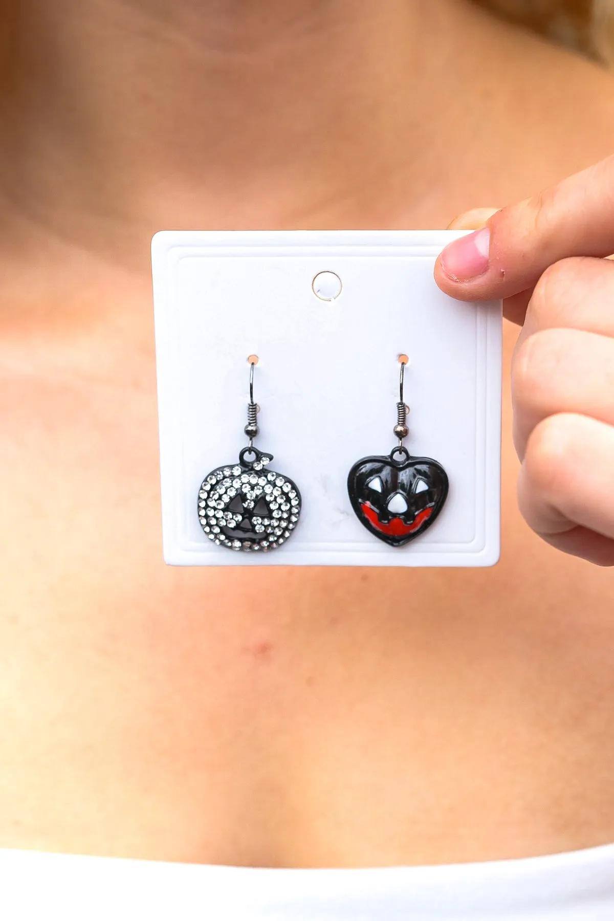 Jack-O-Lantern Mismatch Rhinestone Earrings sold by Roxie’s Picks