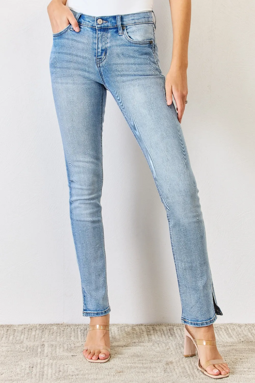 Kancan Full Size Mid Rise Y2K Slit Bootcut Jeans sold by Roxie’s Picks