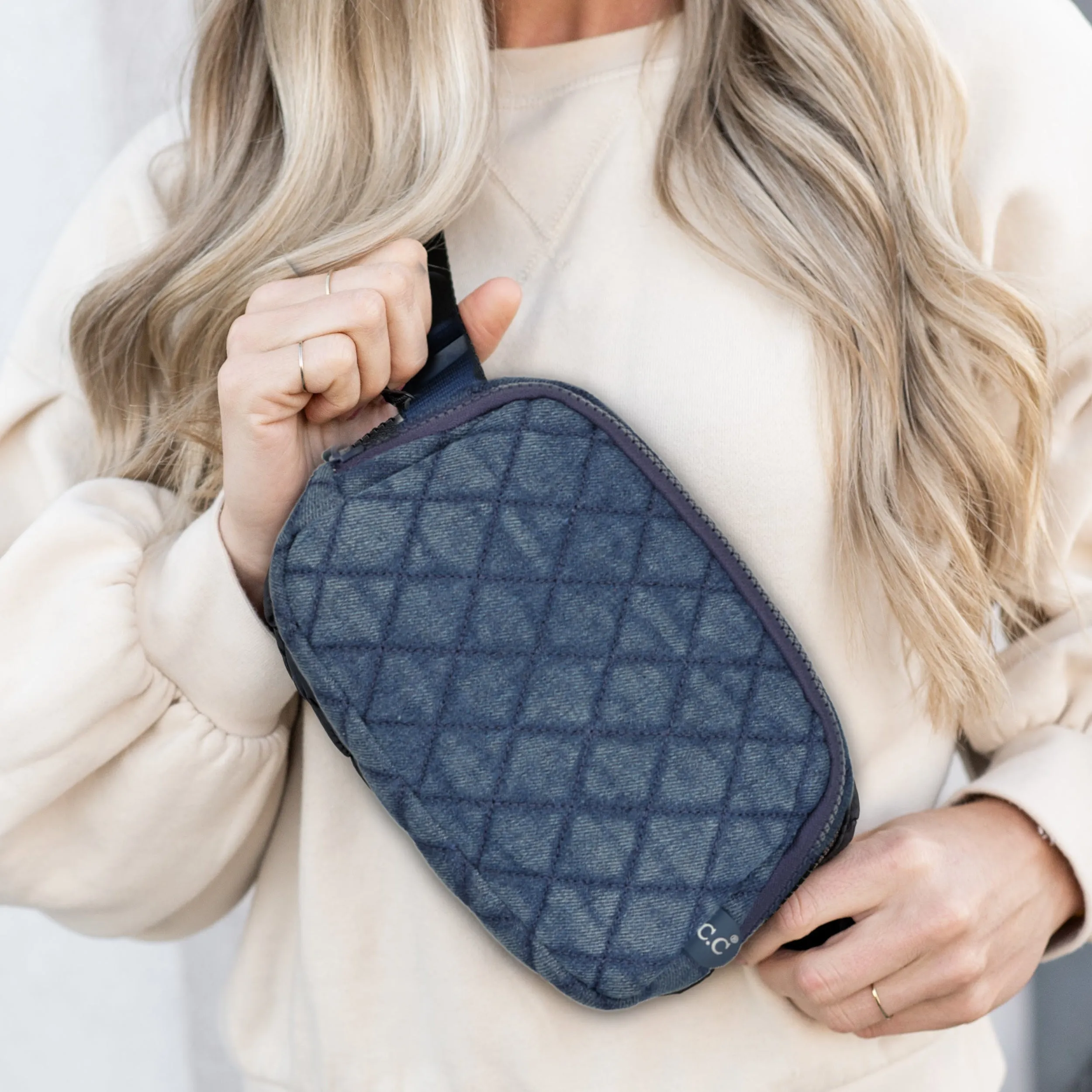 CC Denim Diamond Quilted Fanny Pack by Truly Contagious sold by Roxie’s Picks