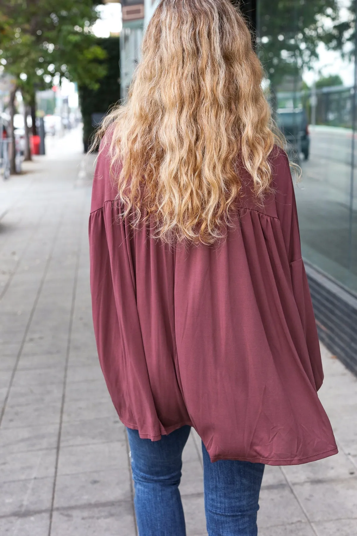 Casual Chic Wine V Neck Yoke Modal Knit Oversized Top sold by Roxie’s Picks product image thumbnail 2