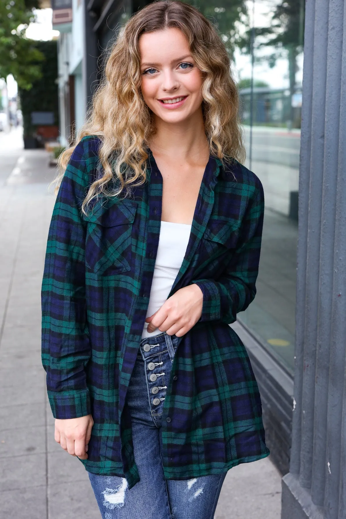 Make A Move Navy & Green Plaid Button Down Long Sleeve Top sold by Roxie’s Picks product image thumbnail 2