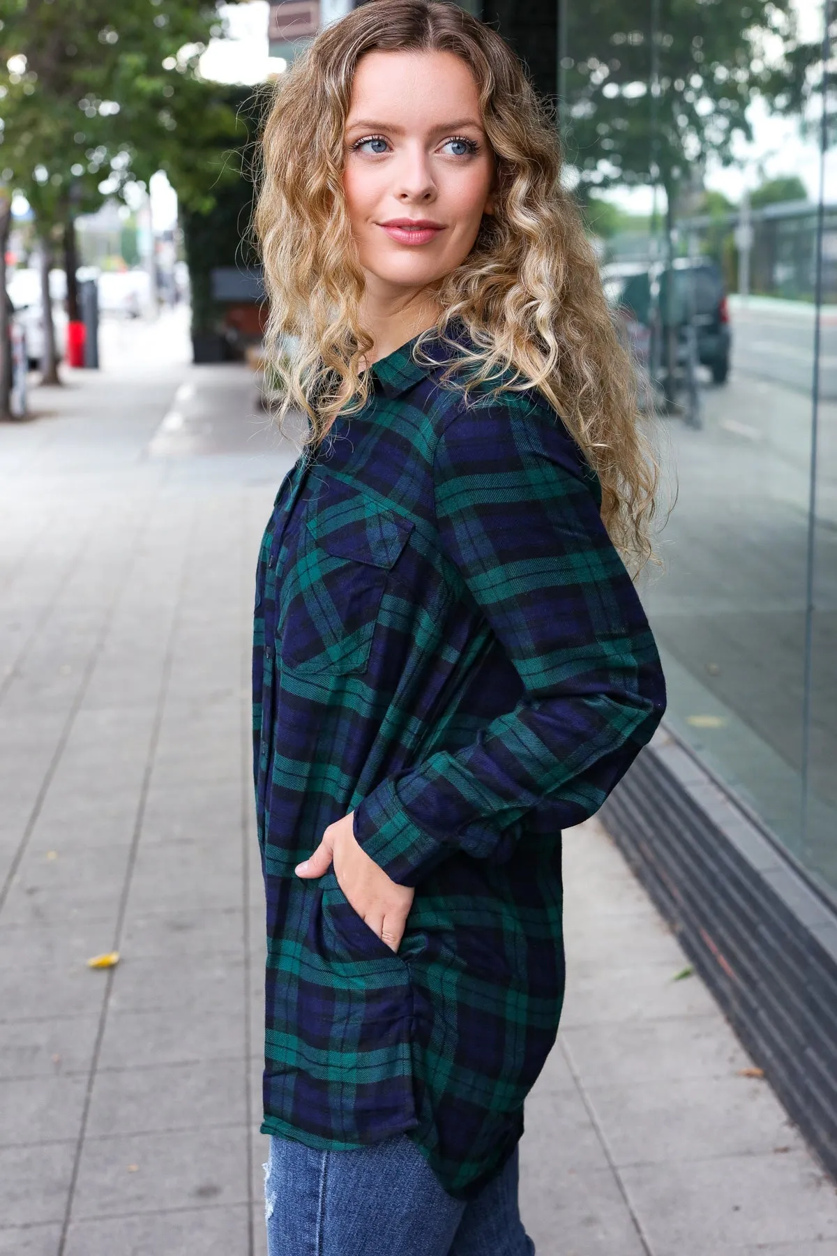 Make A Move Navy & Green Plaid Button Down Long Sleeve Top sold by Roxie’s Picks product image thumbnail 4
