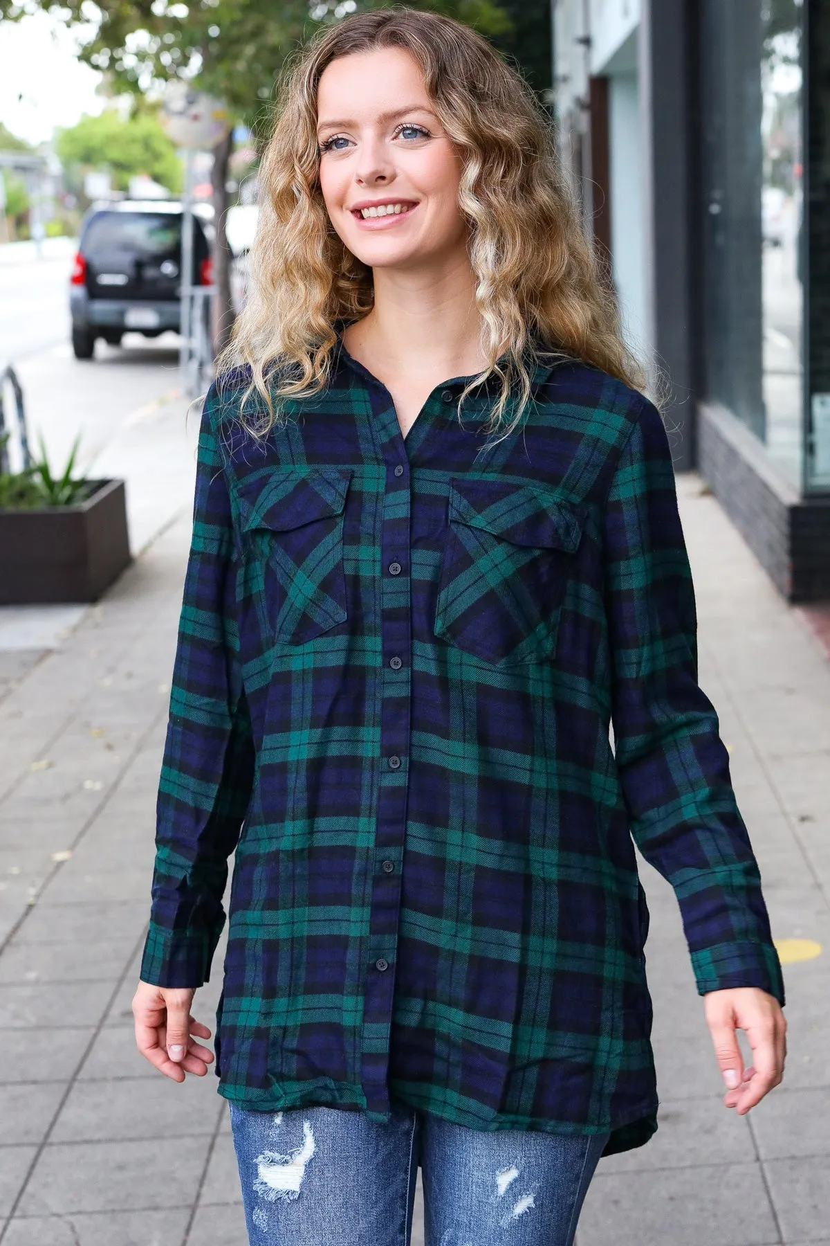Make A Move Navy & Green Plaid Button Down Long Sleeve Top sold by Roxie’s Picks product image thumbnail 5