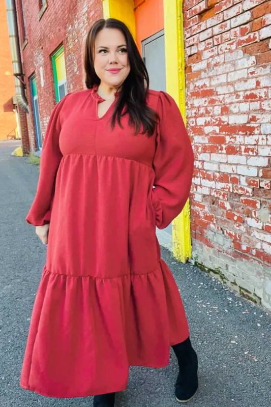 Lock Eyes Spice Notched Neck Frill Hem Tiered Maxi Dress sold by Roxie’s Picks