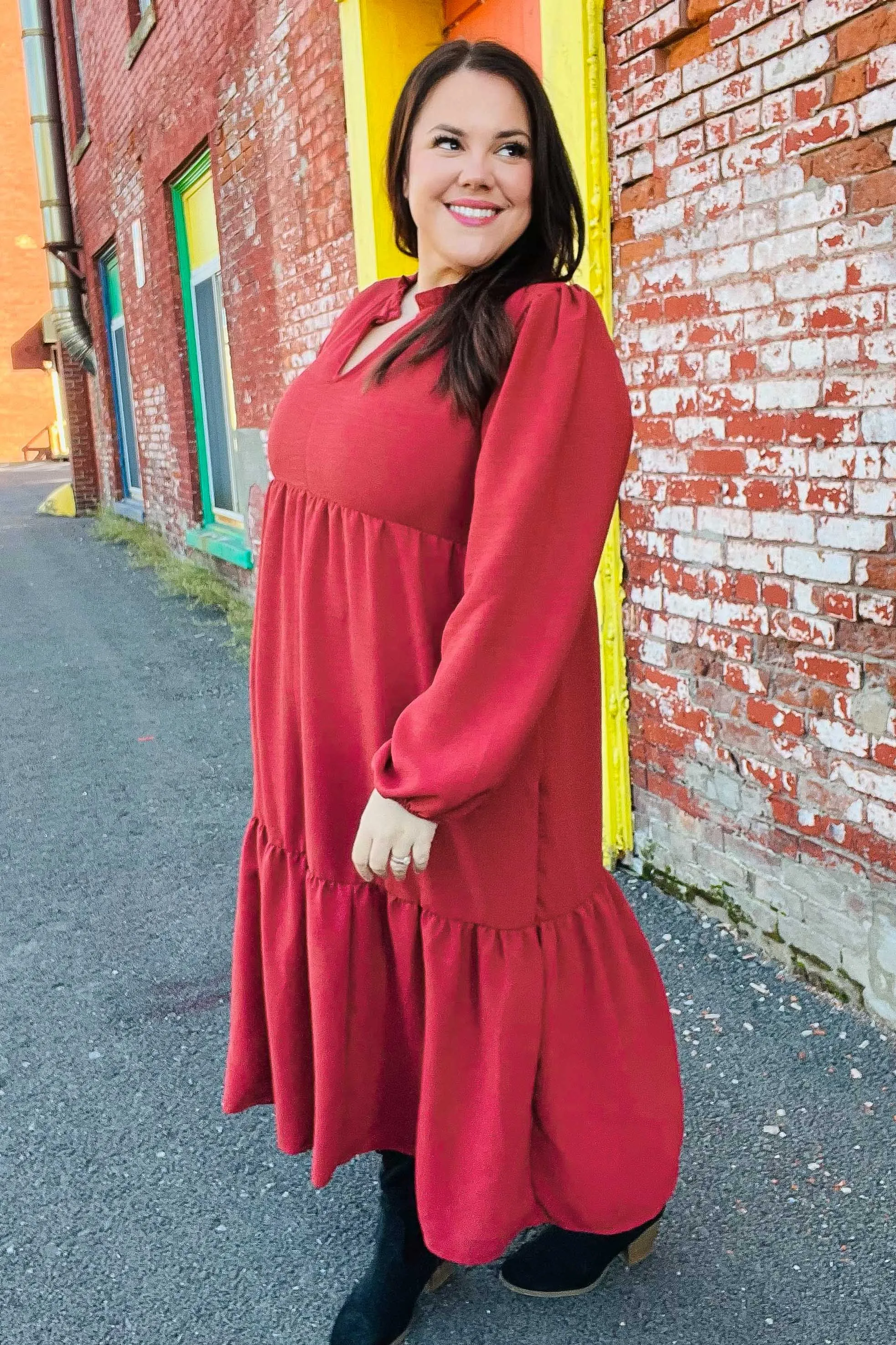 Lock Eyes Spice Notched Neck Frill Hem Tiered Maxi Dress sold by Roxie’s Picks product image thumbnail 5
